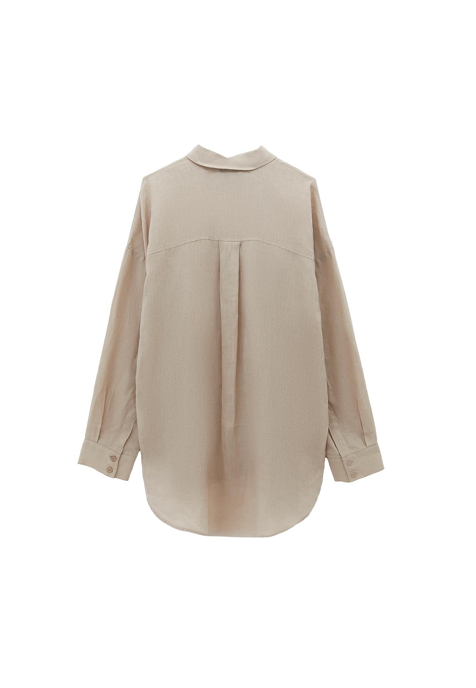 Linen Shirt With Large Fit And Buttons - FRENCH OAK