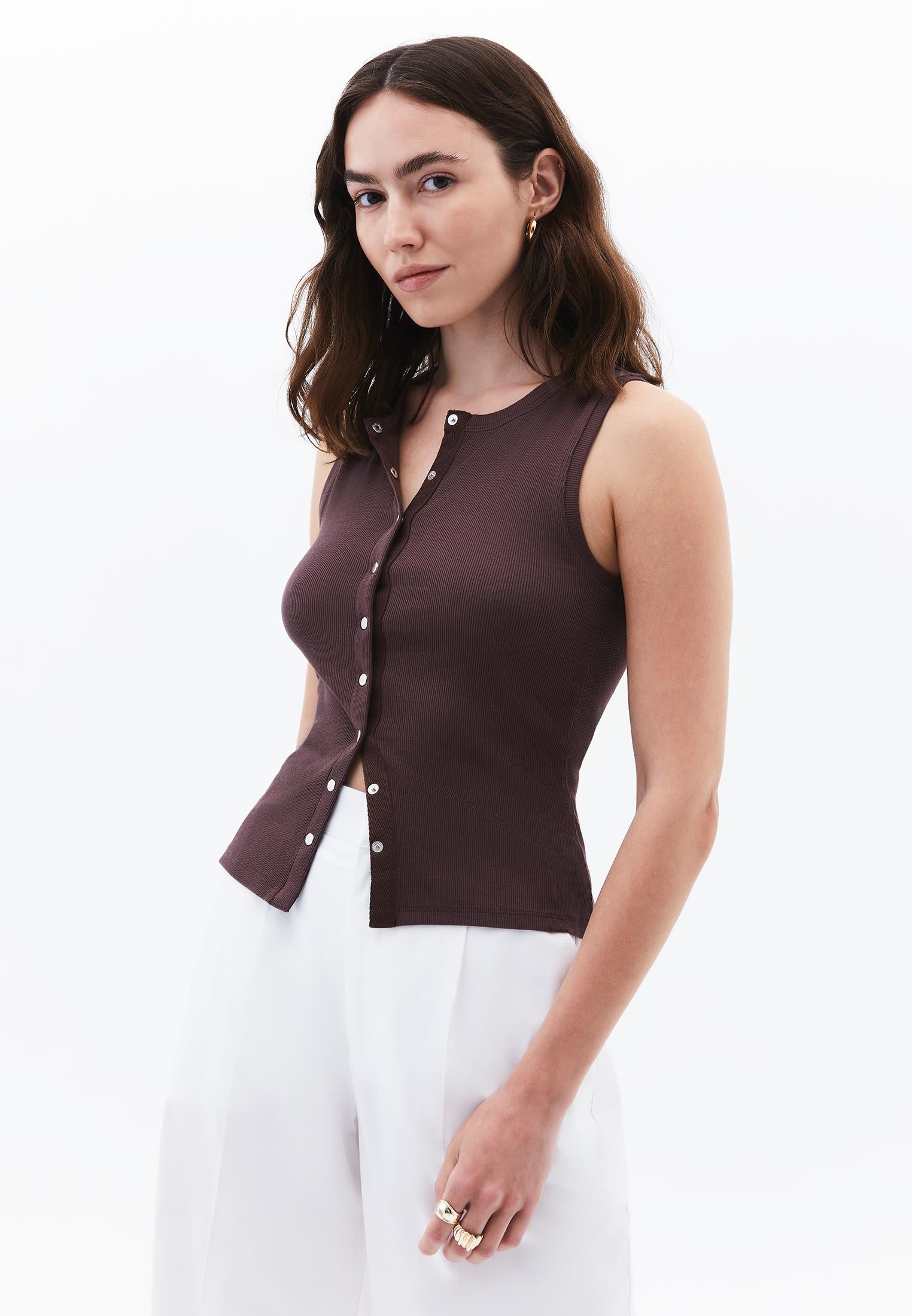 Sleeveless Tank Top With Crew Neck - FRENCH ROAST