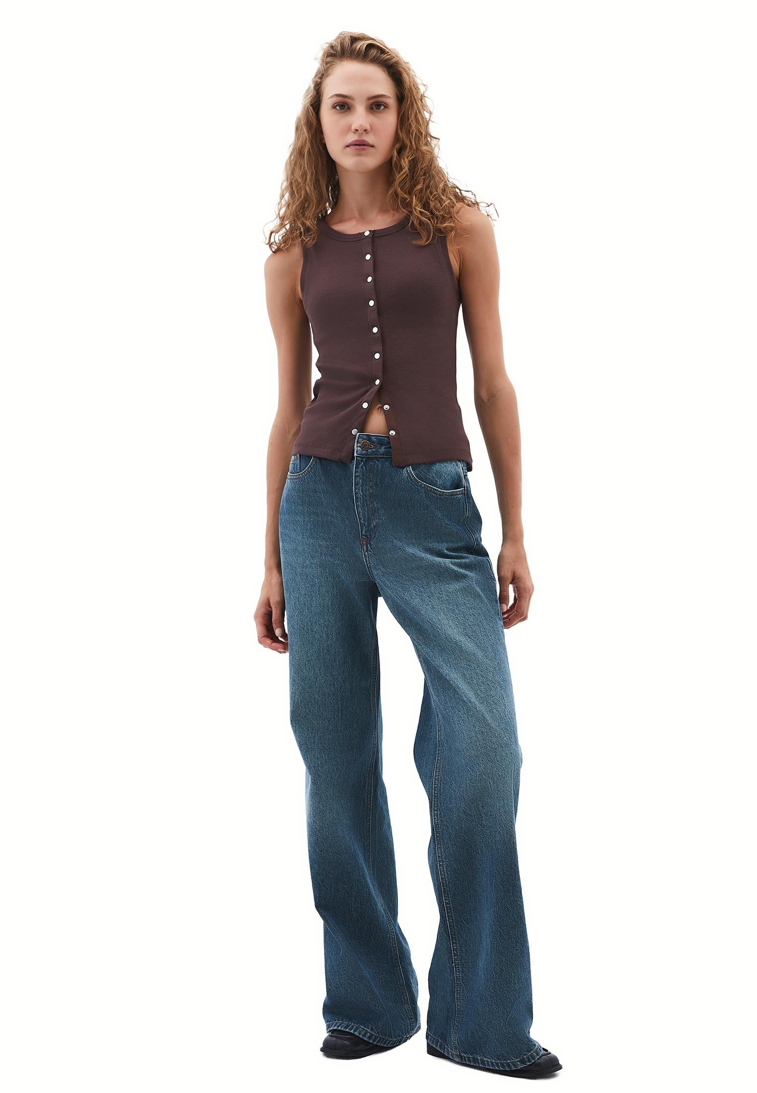 Sleeveless Tank With Crew Neck - FRENCH ROAST