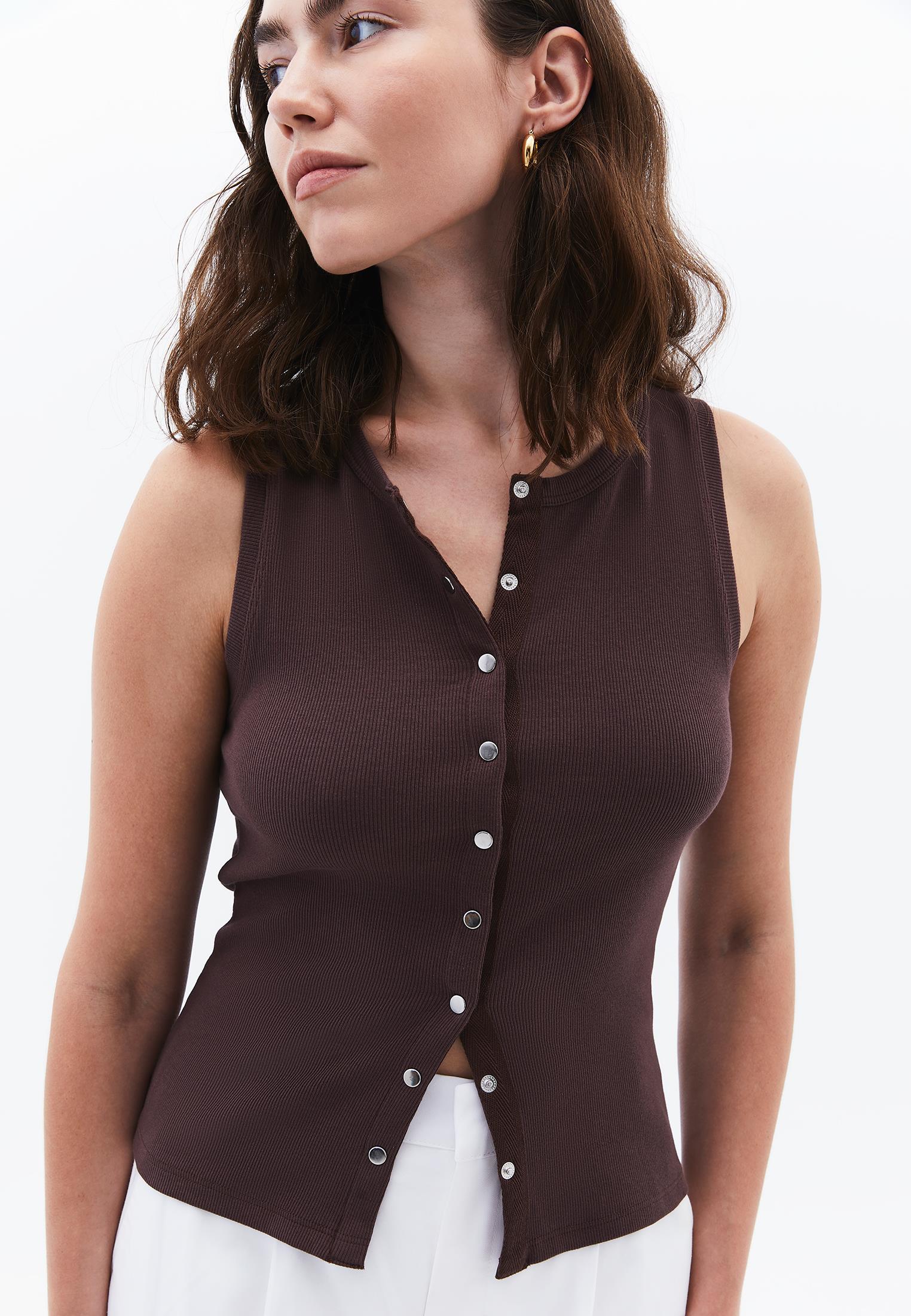 Sleeveless Tank Top With Crew Neck - FRENCH ROAST