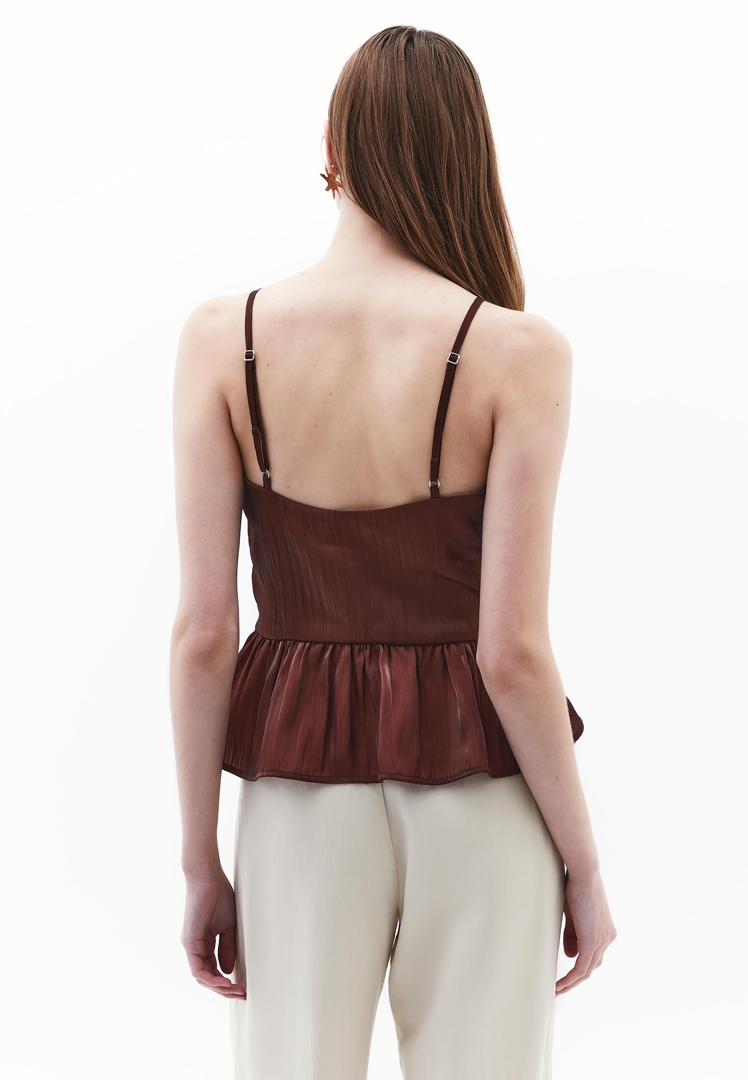 Sleeveless Frilled Boat Neck Tank Top - FRENCH ROAST