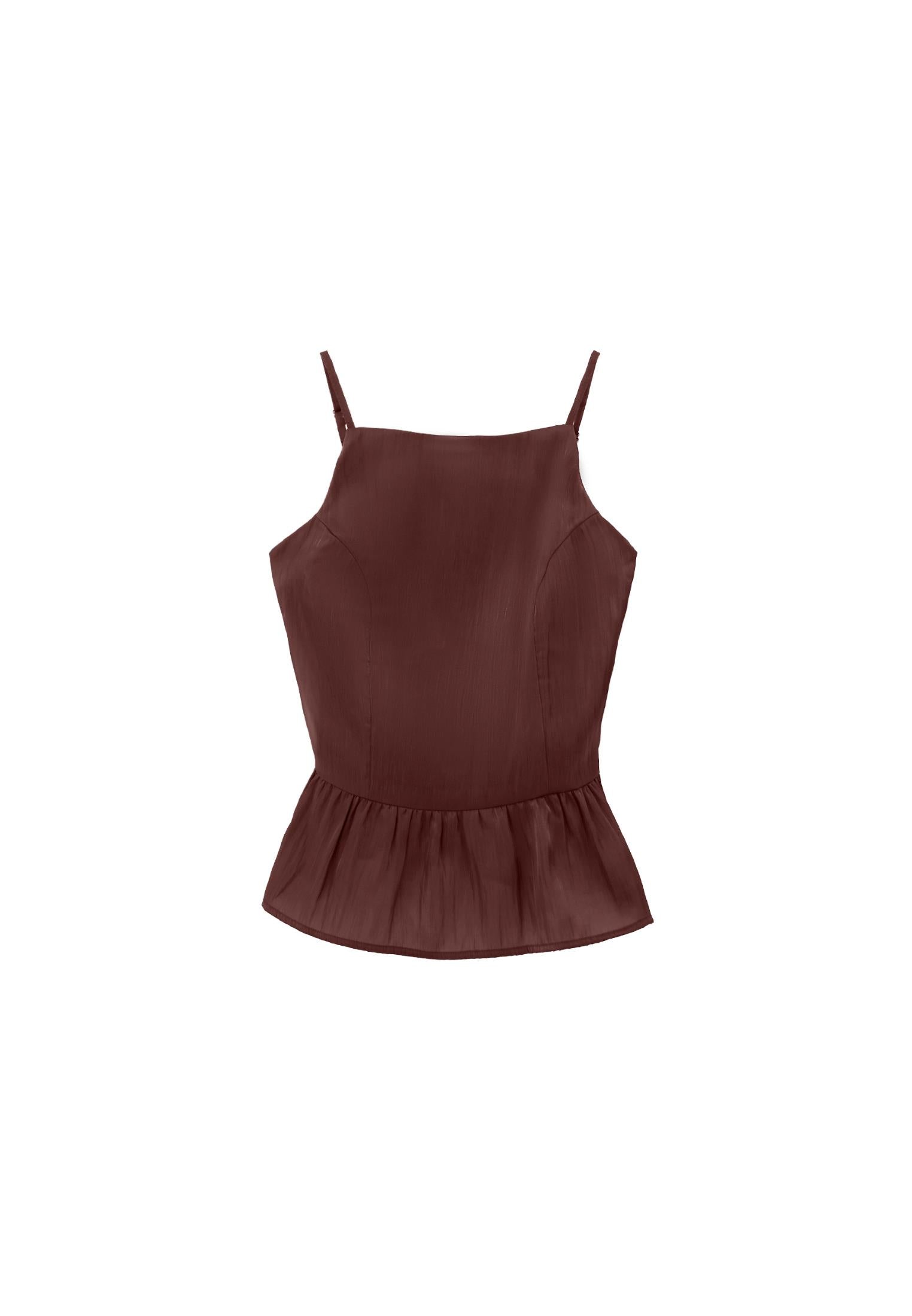 Sleeveless Frilled Boat Neck Tank Top - FRENCH ROAST