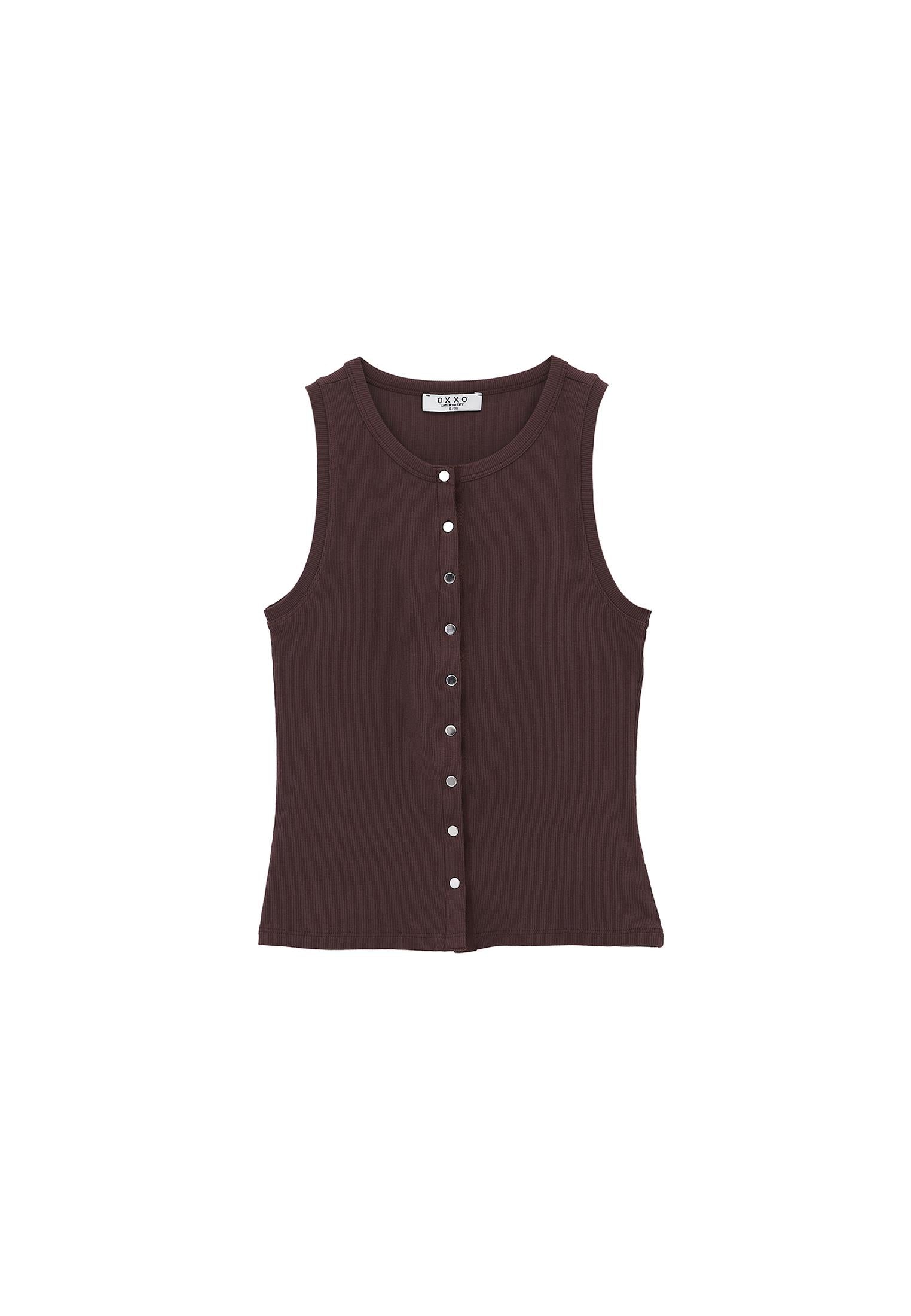 Sleeveless Tank Top With Crew Neck - FRENCH ROAST