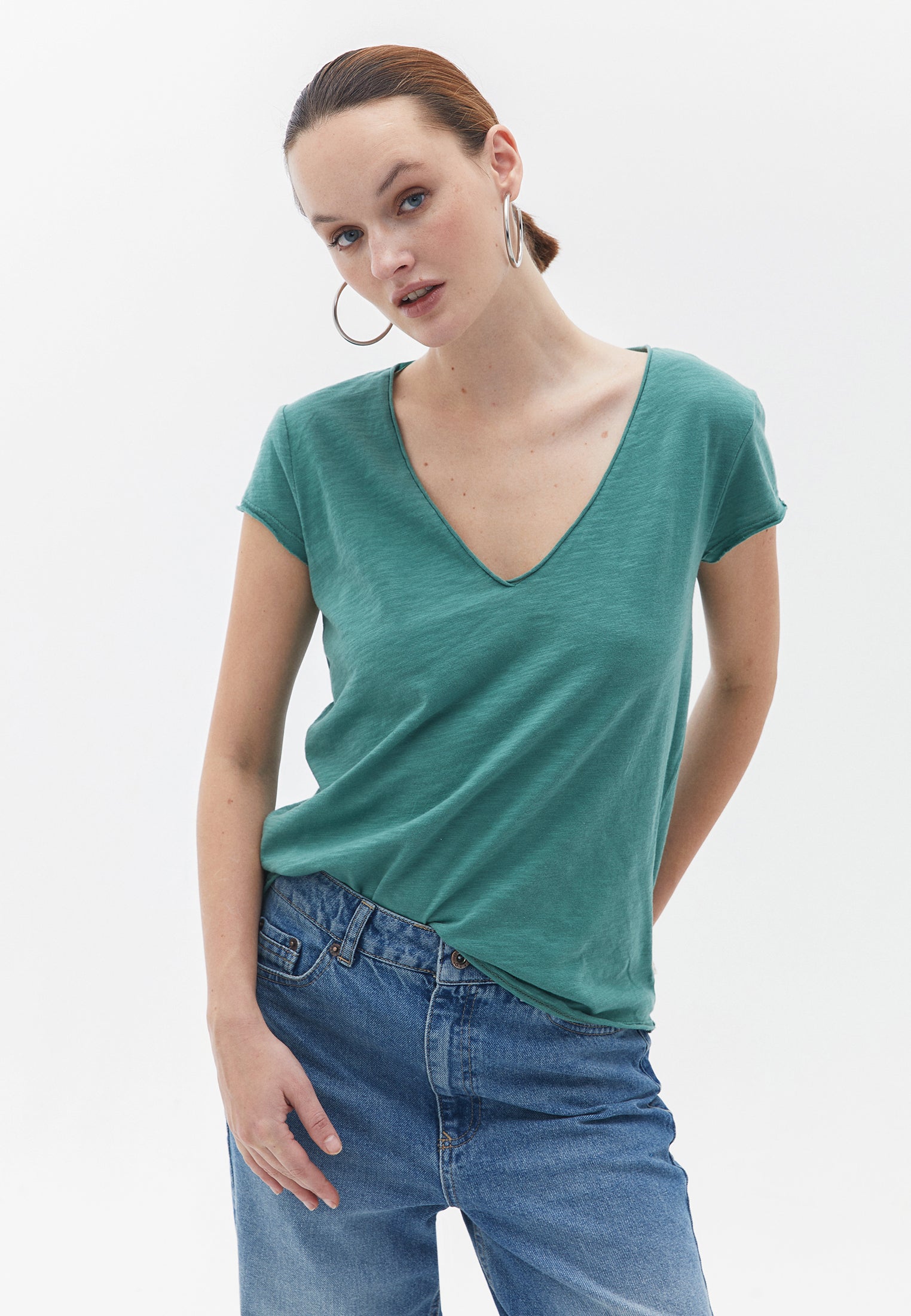 V Neck Loose T-Shirt - FROSTY SPRUCE