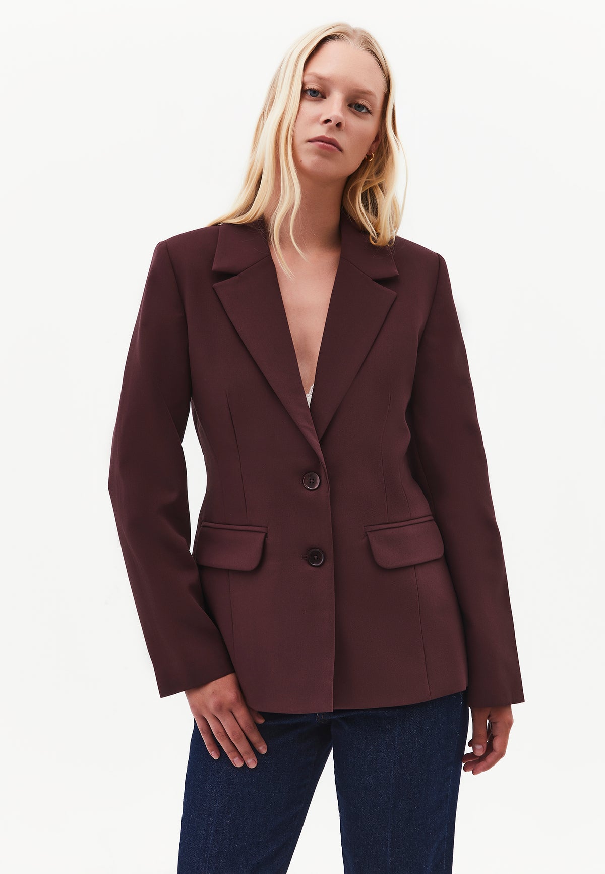 Buttoned Slim Fit Blazer Jacket - FUDGE