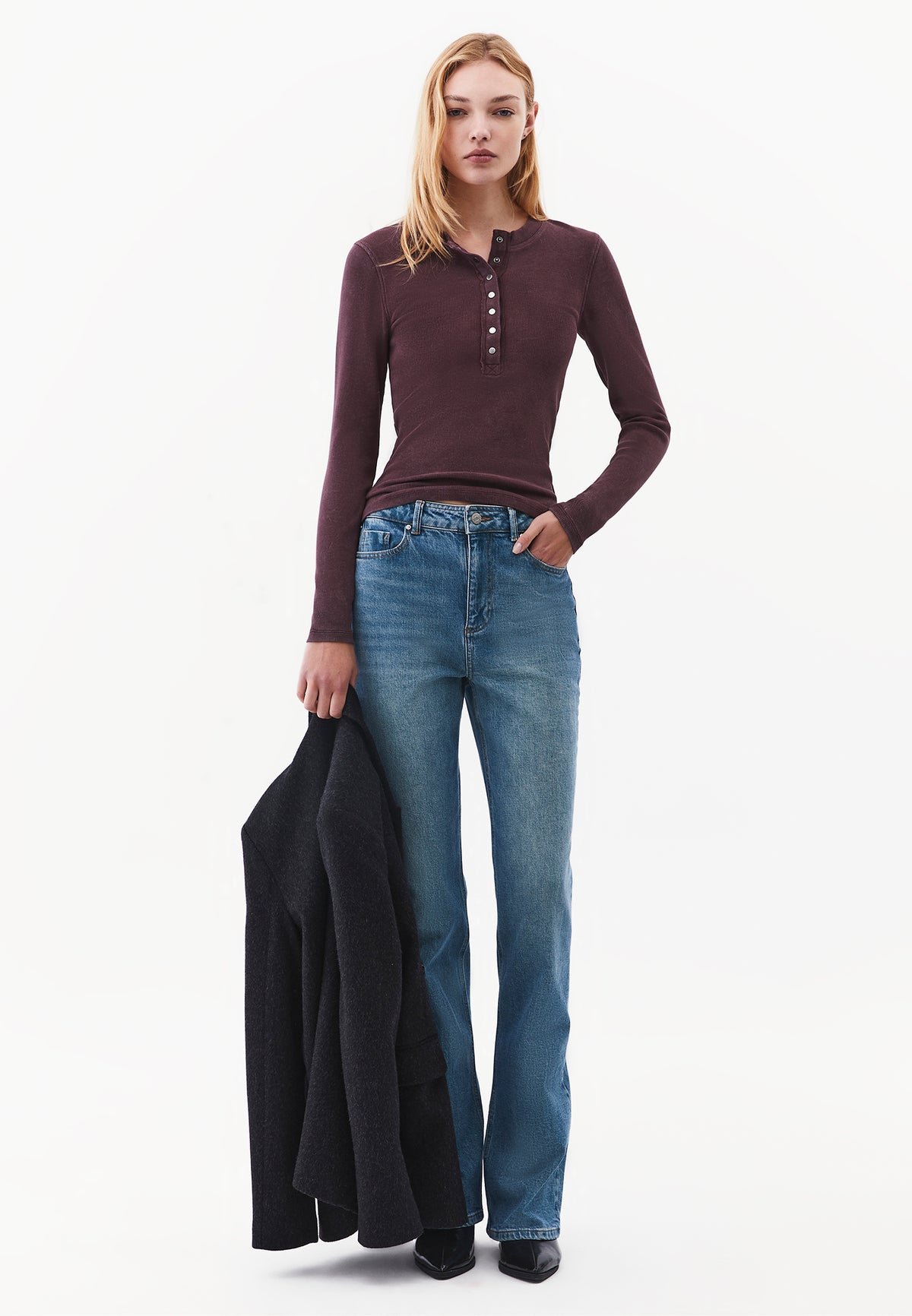 Crew Neck Long Sleeve Bodycon T-Shirt - FUDGE