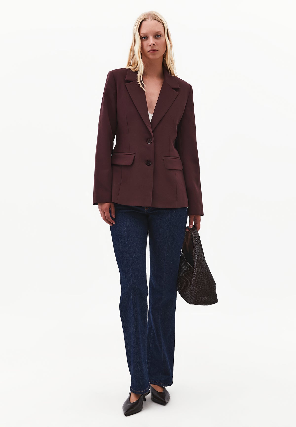 Buttoned Slim Fit Blazer Jacket - FUDGE