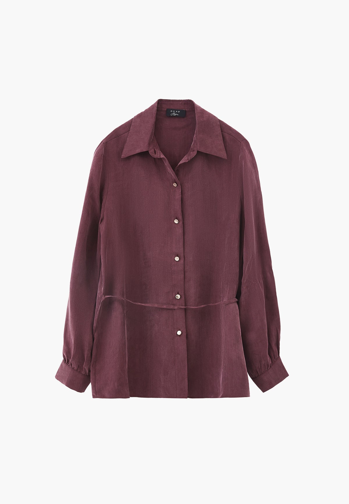 Shirt Collar Long Sleeve Shirt with Belt and Button Detail - FUDGE