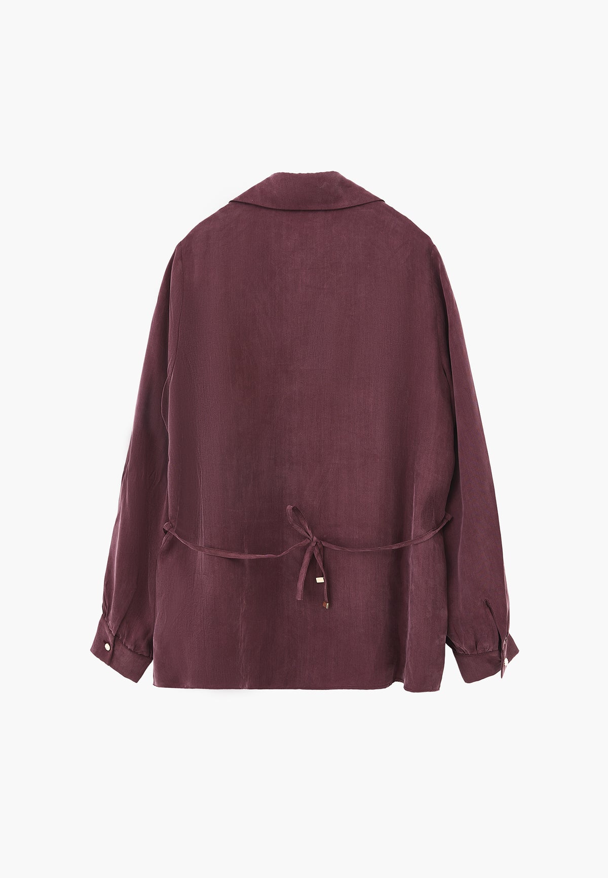 Shirt Collar Long Sleeve Shirt with Belt and Button Detail - FUDGE