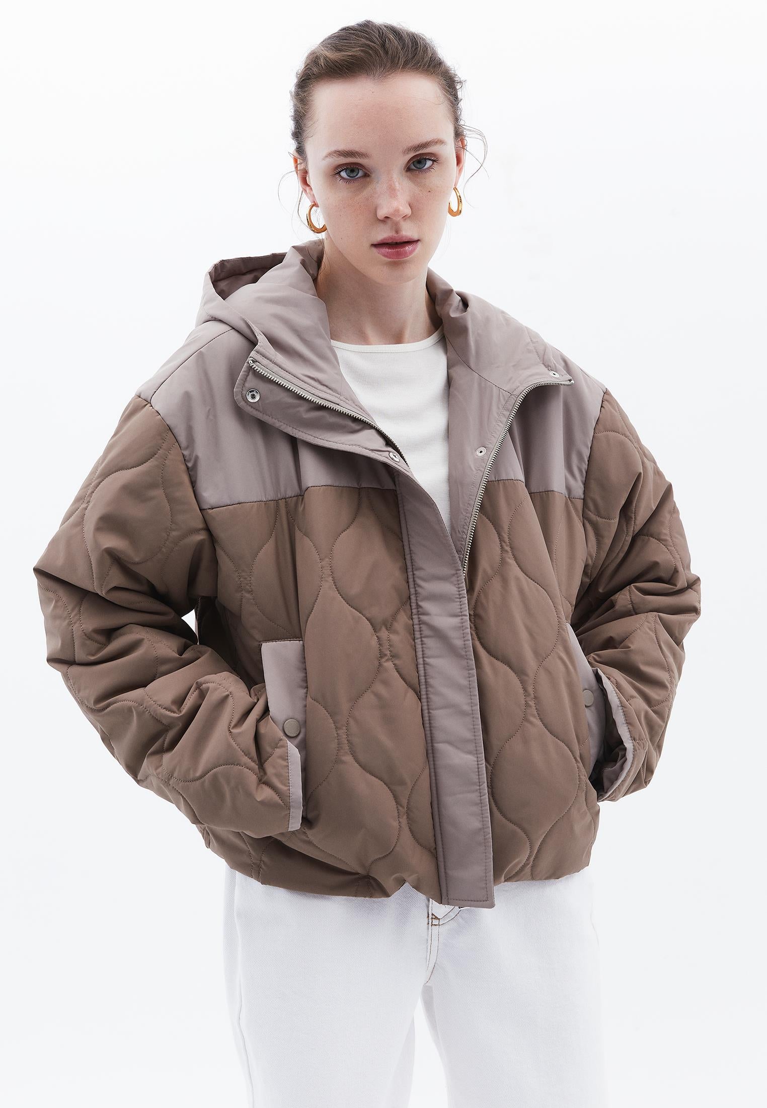 Hooded Cropped Jacket - CROCKERY/FUNGI
