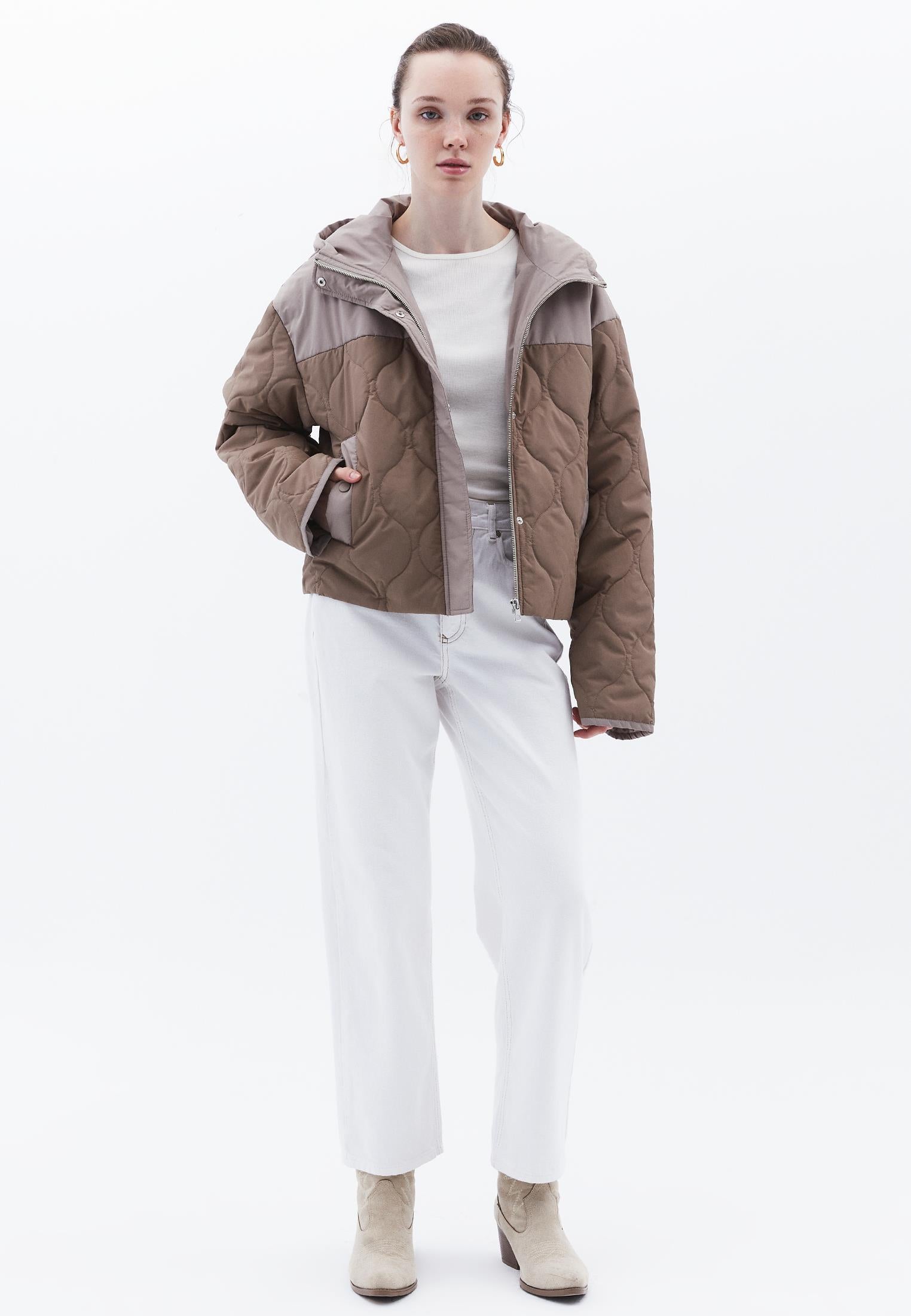 Hooded Cropped Jacket - CROCKERY/FUNGI