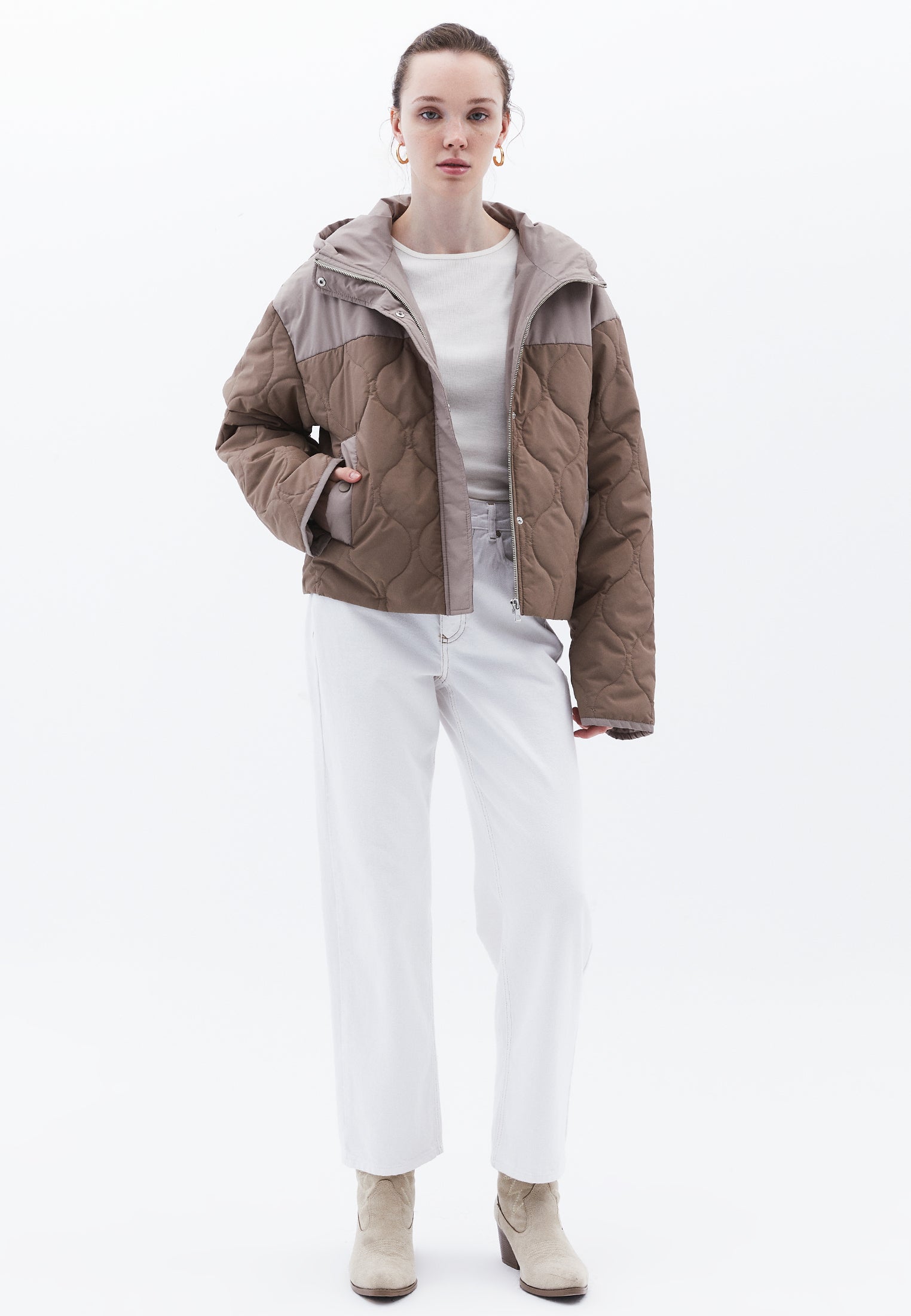 Hooded Cropped Jacket - CROCKERY/FUNGI