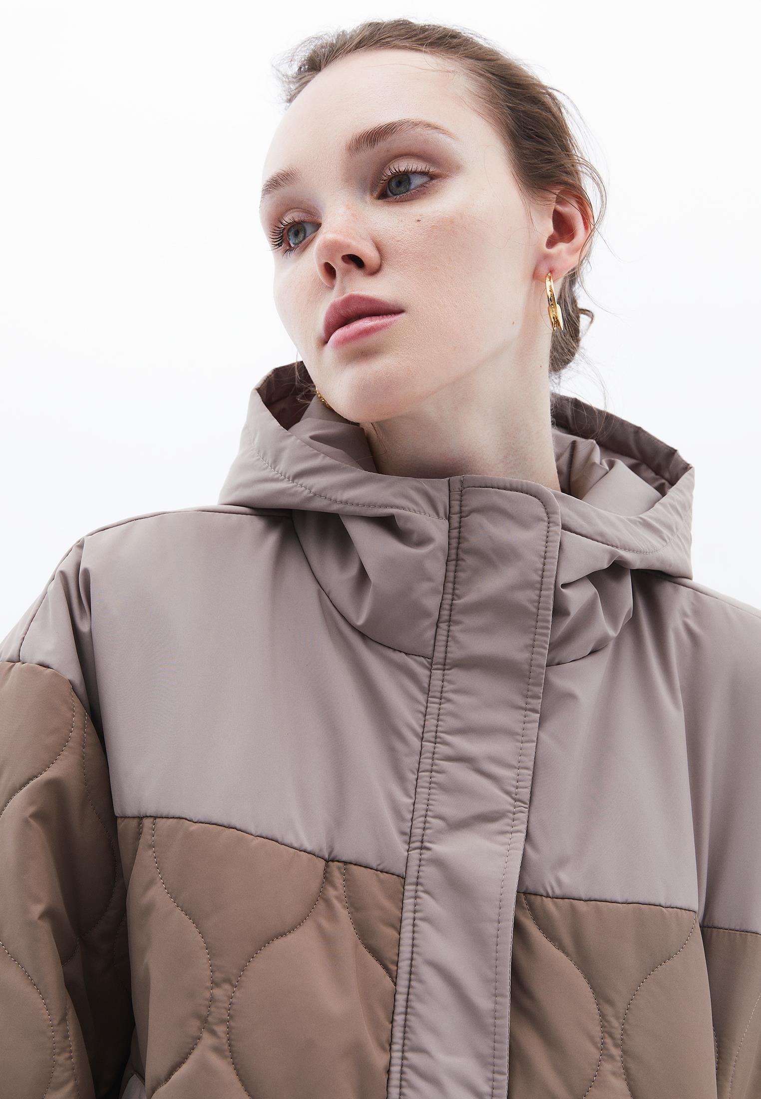 Hooded Cropped Jacket - CROCKERY/FUNGI