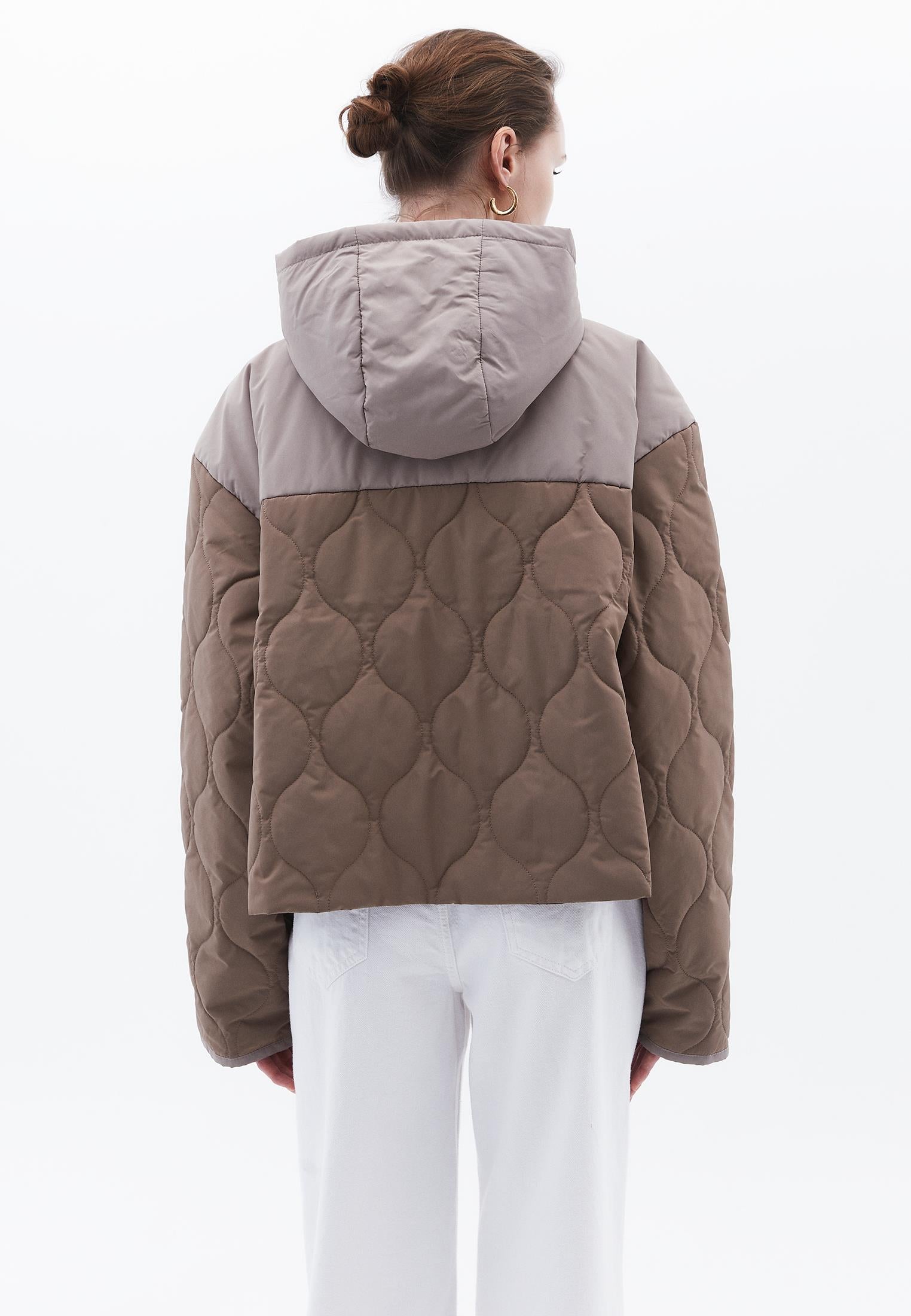 Hooded Cropped Jacket - CROCKERY/FUNGI