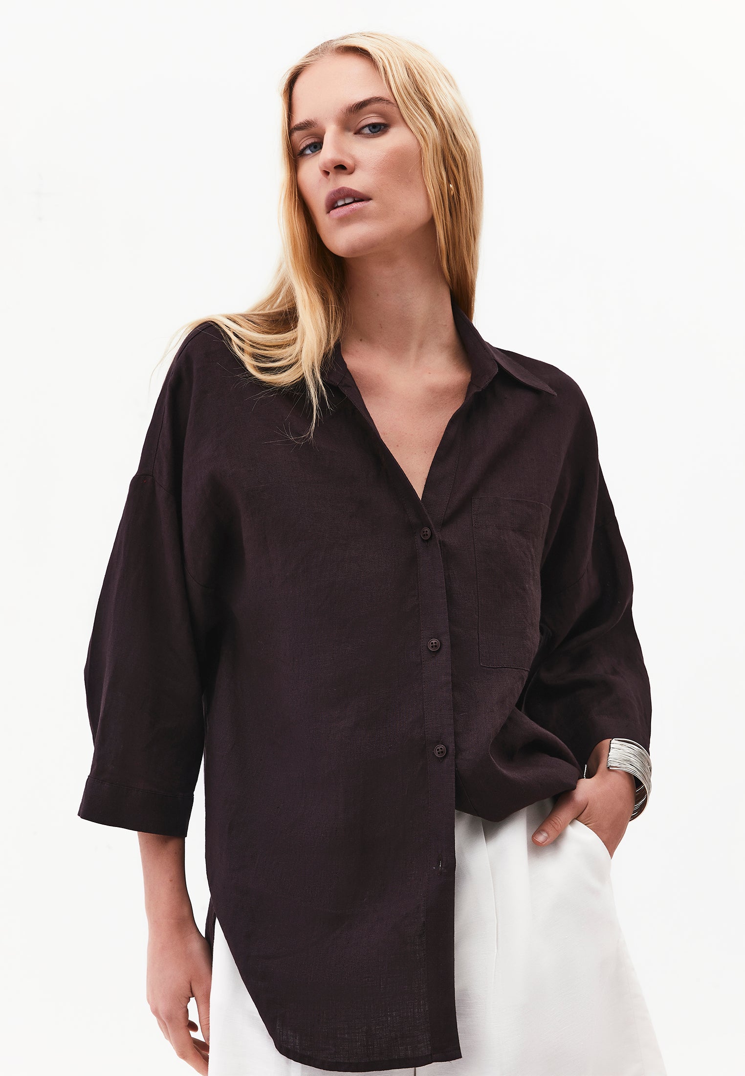 Shirt Collar Oversize Button Detailed Standard Shirt - GANACHE