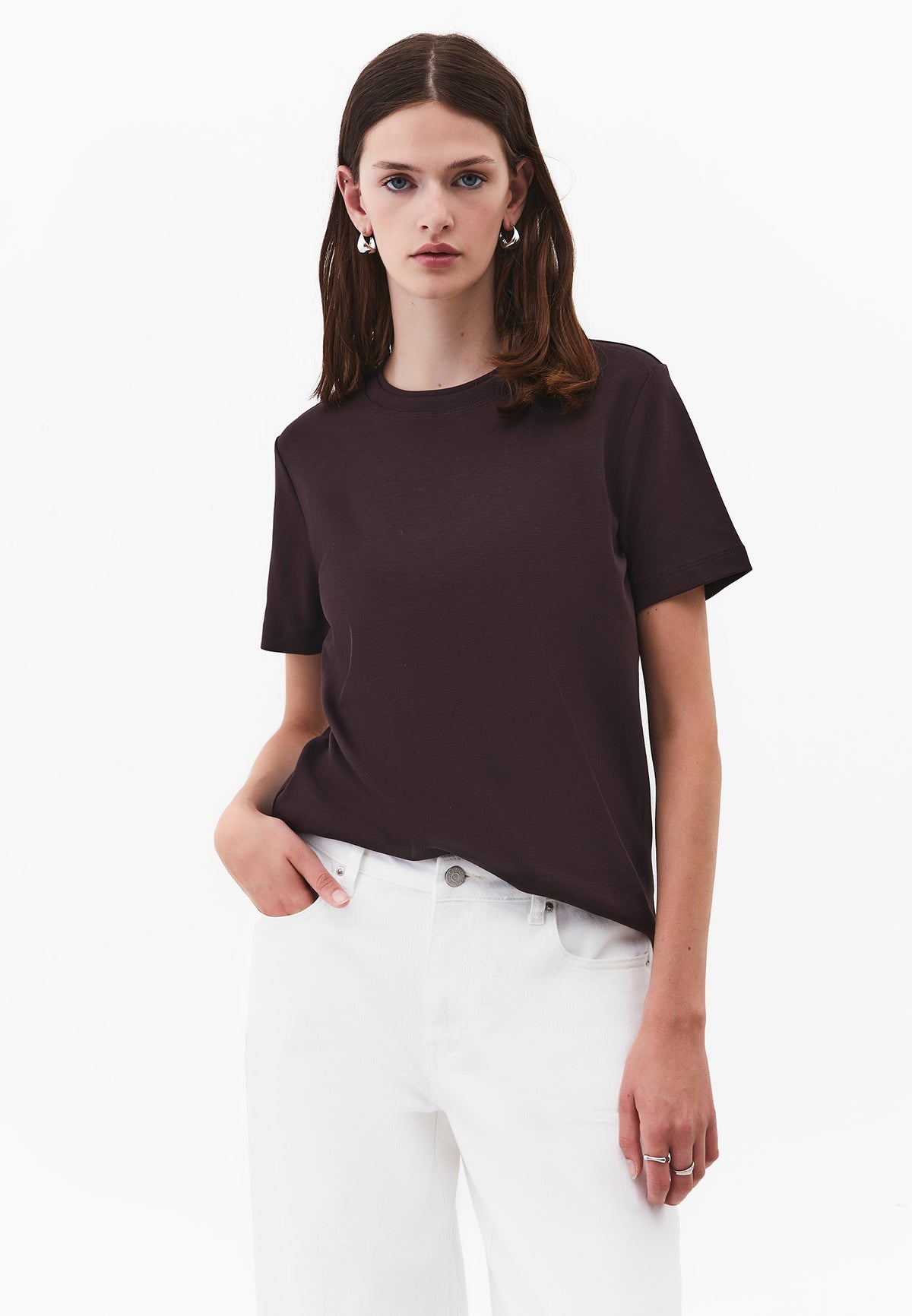 Loose Fit Crew Neck Women's T-Shirt - GANACHE