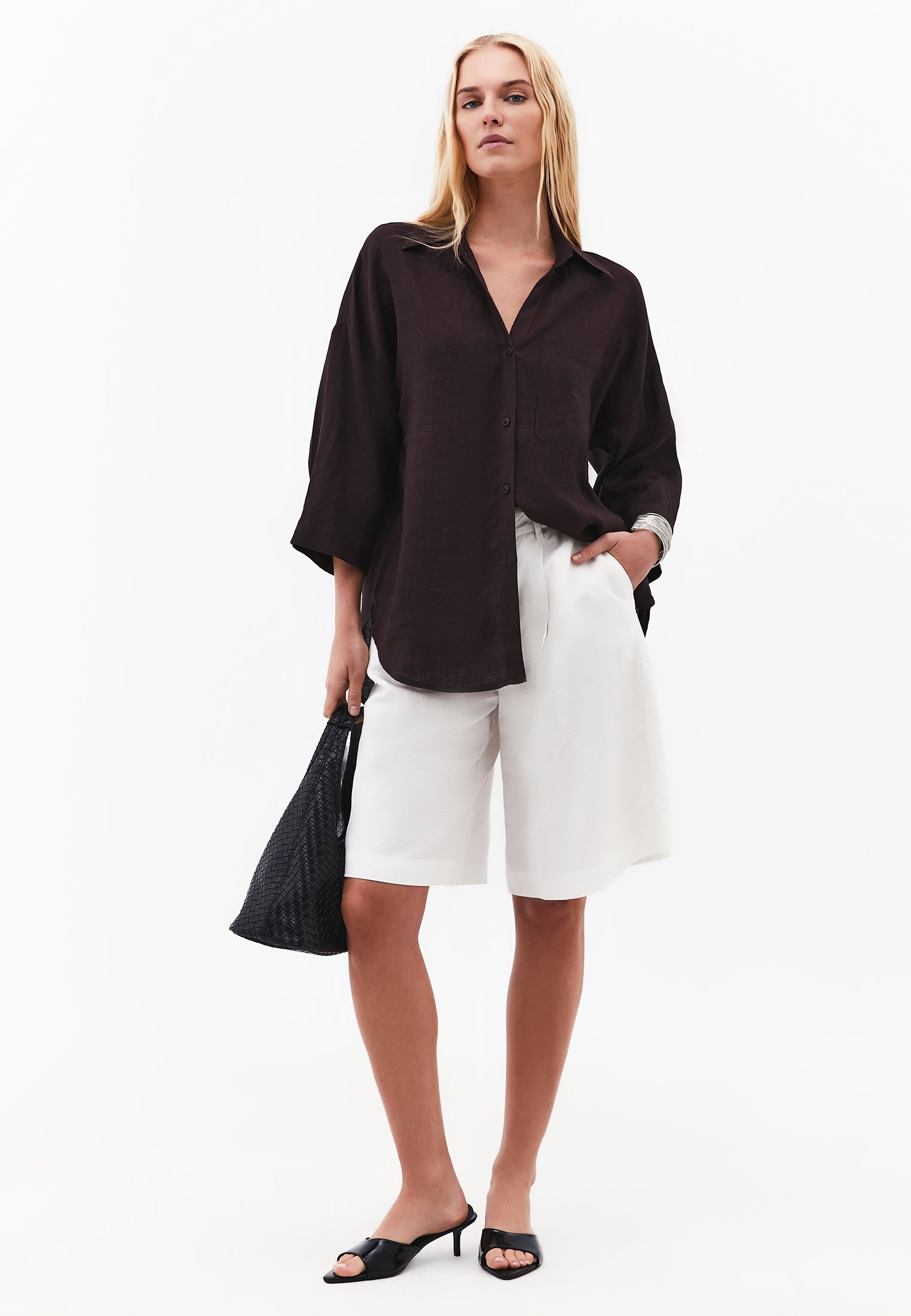 Shirt Collar Oversize Button Detailed Standard Shirt - GANACHE