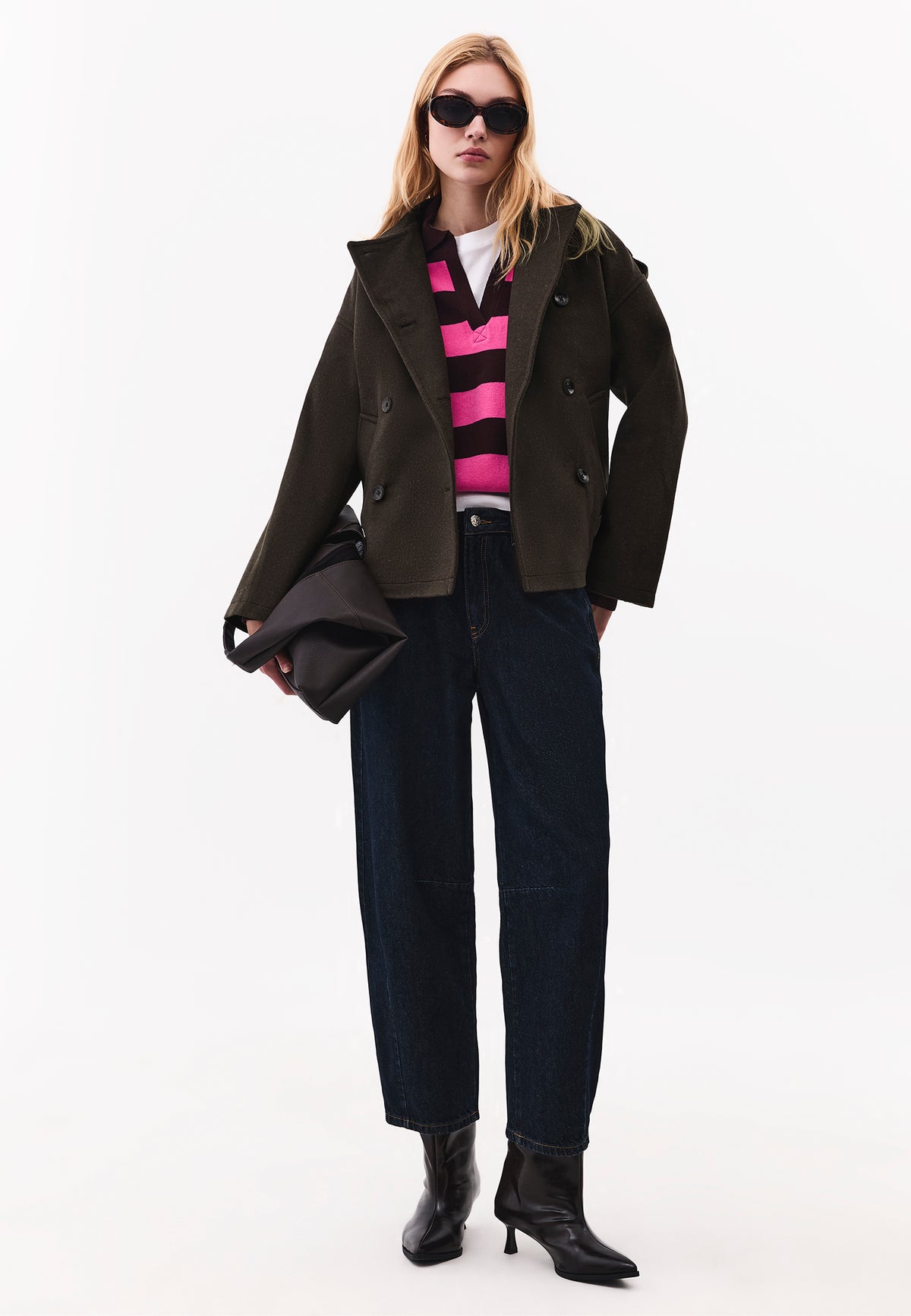 Striped Sweater with Polo Collar - PHLOX PINK/GANACHE