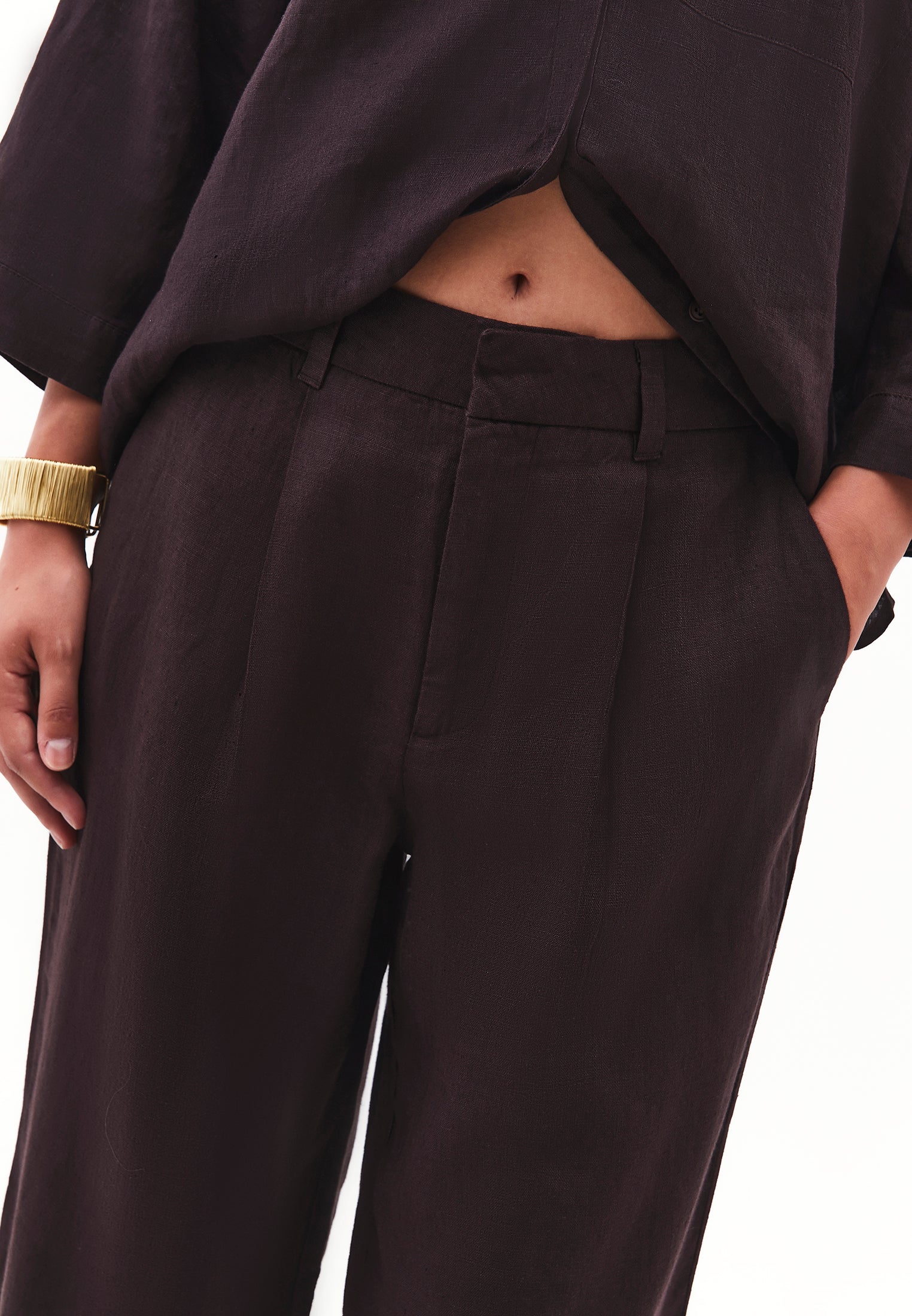 Pleated Detail Regular Waist Wide Leg Pants - GANACHE