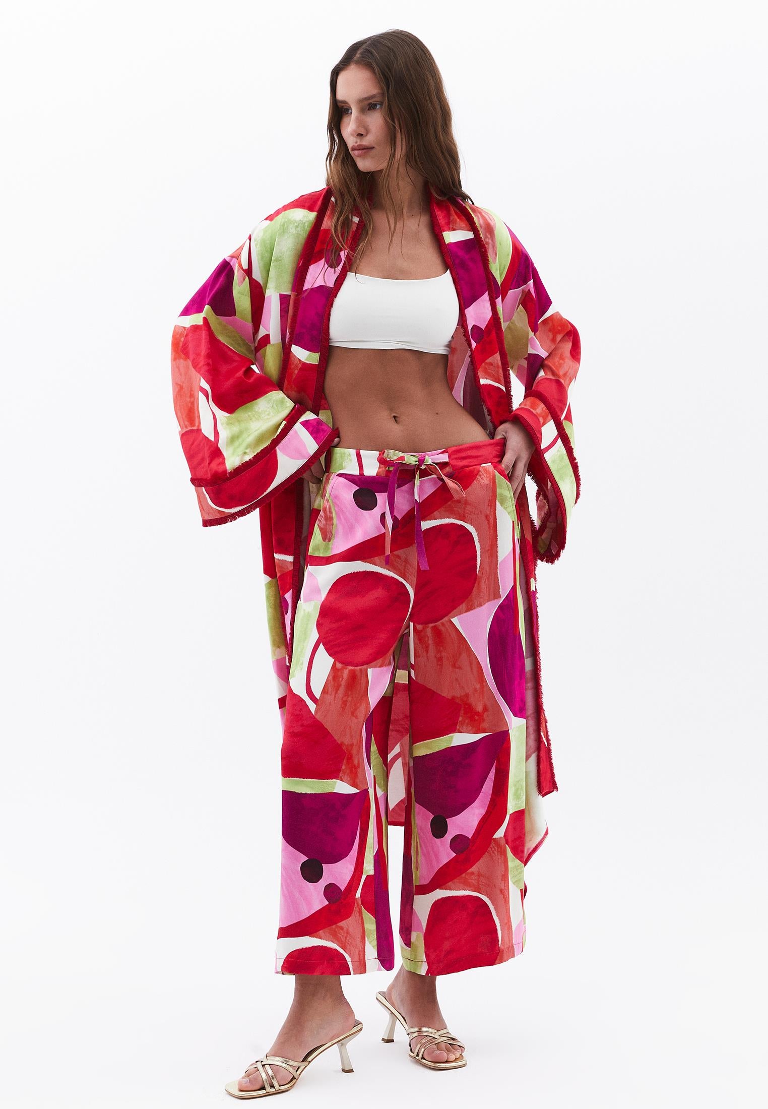 Wide Leg Printed High Waist Pants - GEO COMB