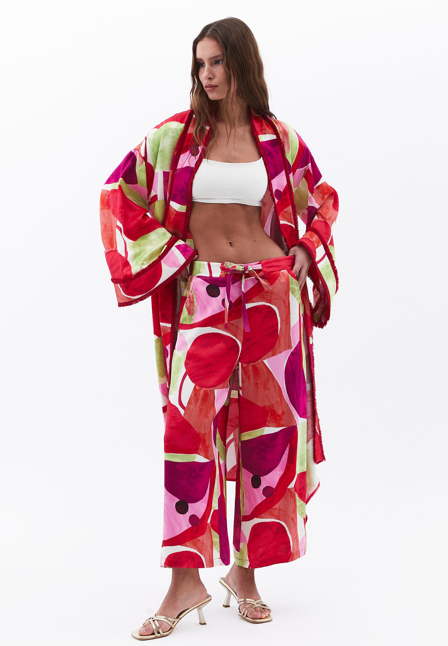 Wide Leg Printed High Waist Pants - GEO COMB
