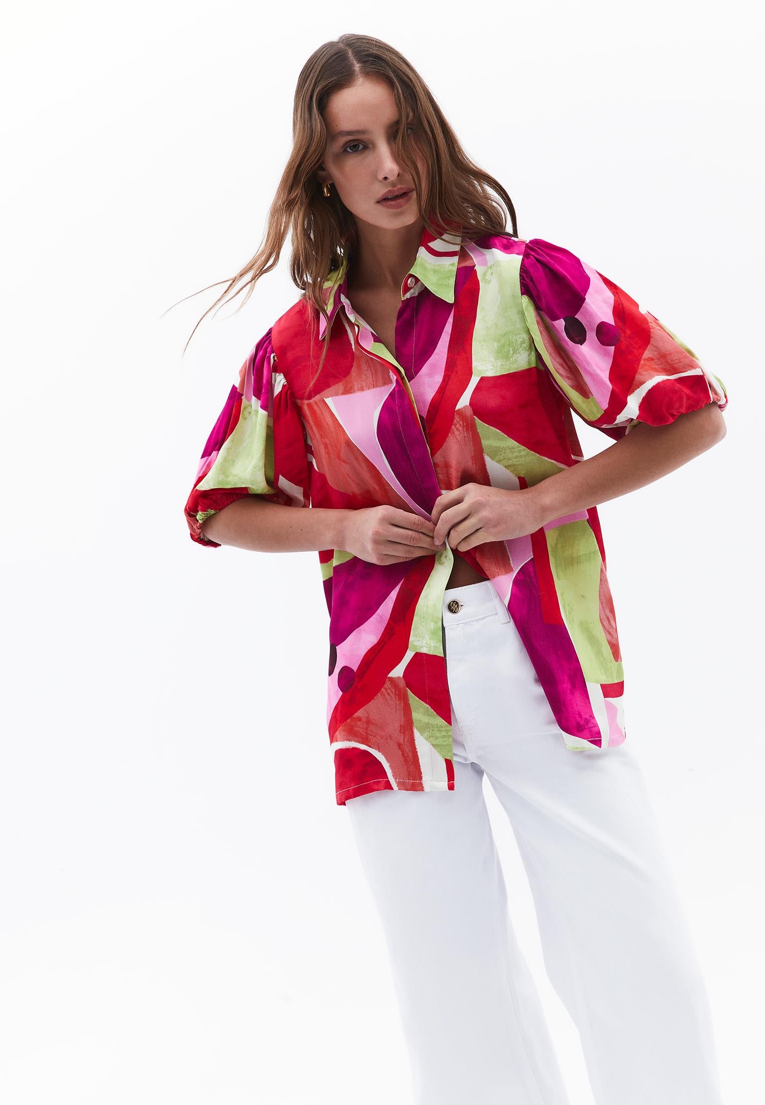 Balloon Sleeve Shirt - GEO COMB