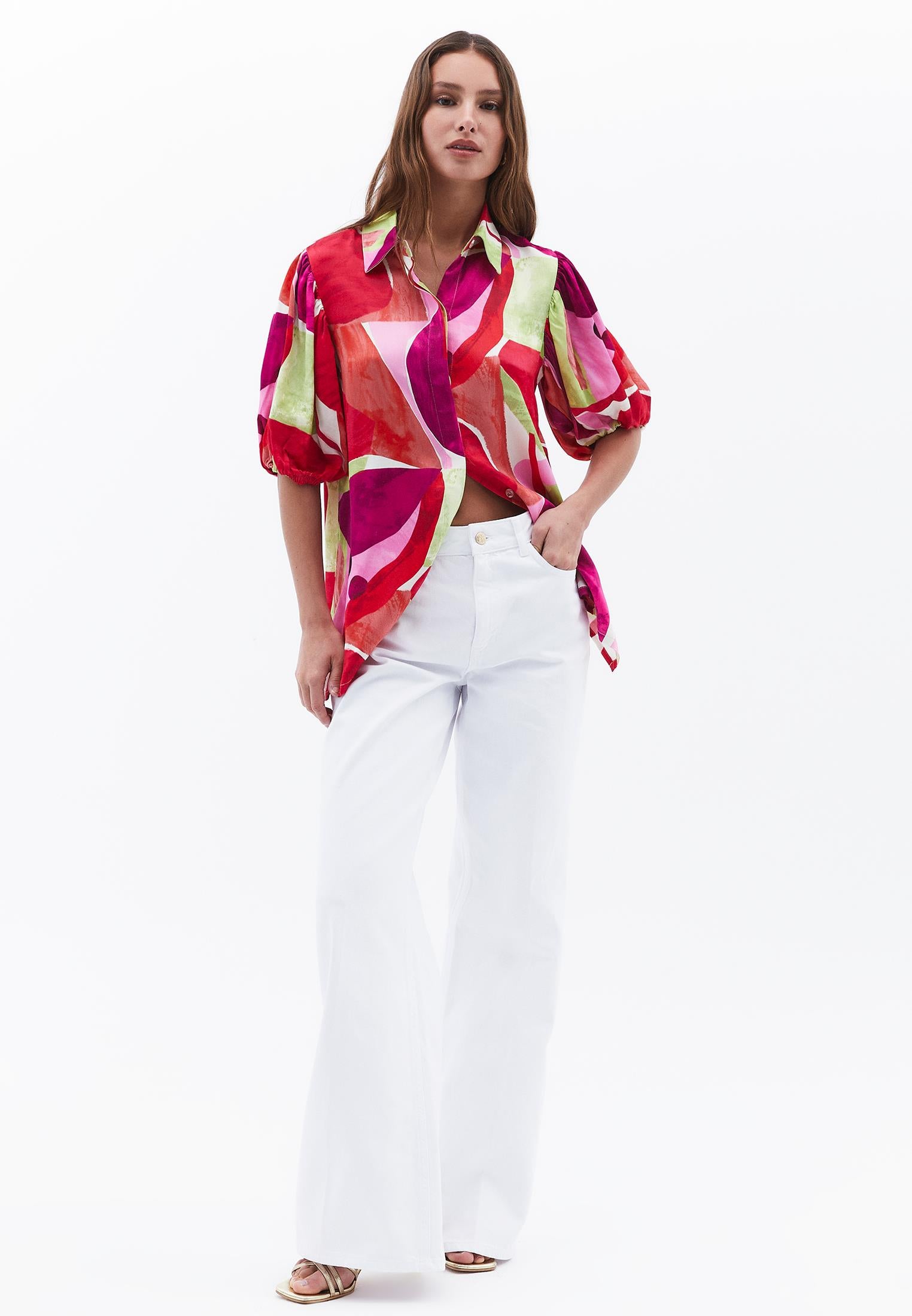 Balloon Sleeve Shirt - GEO COMB