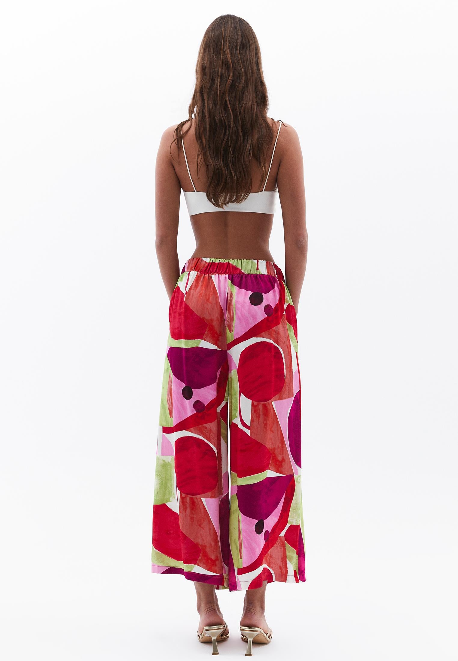 Wide Leg Printed High Waist Pants - GEO COMB