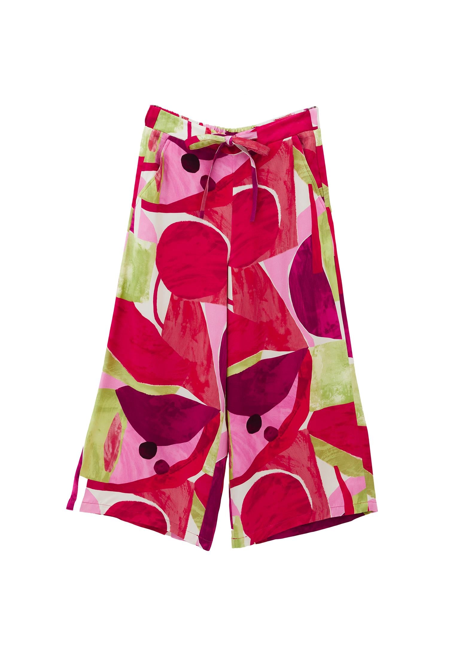 Wide Leg Printed High Waist Pants - GEO COMB