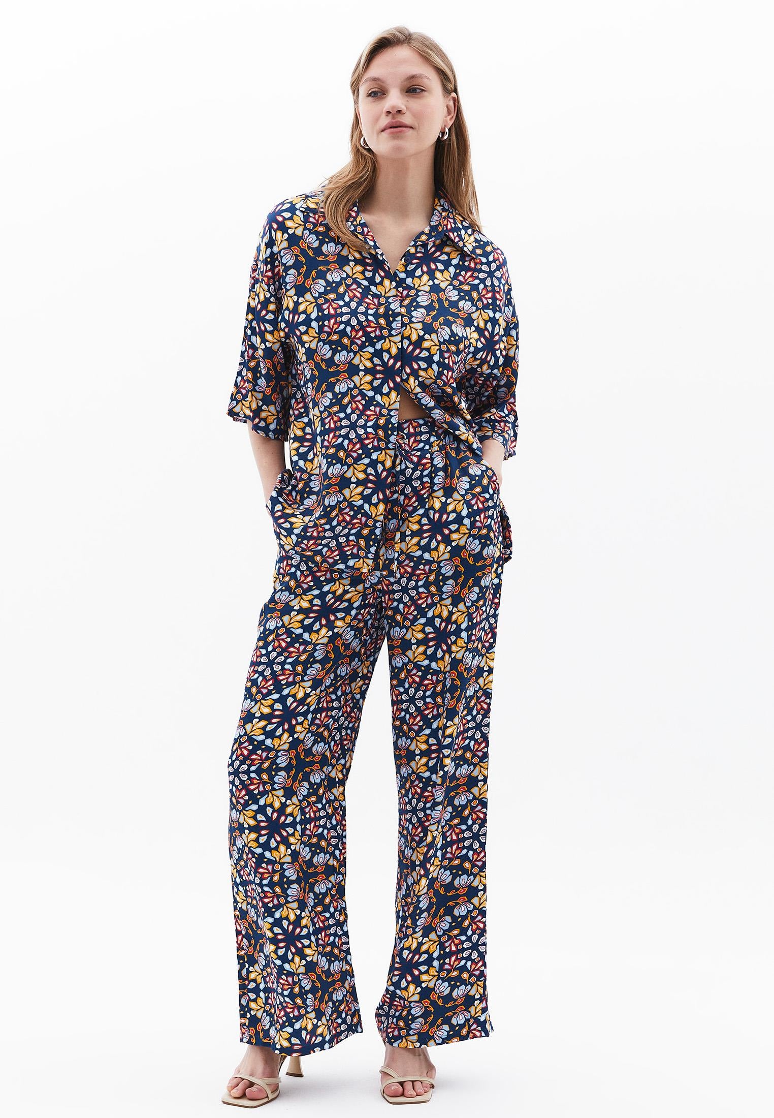 Wide Leg Tied Trousers - GEO PRINT