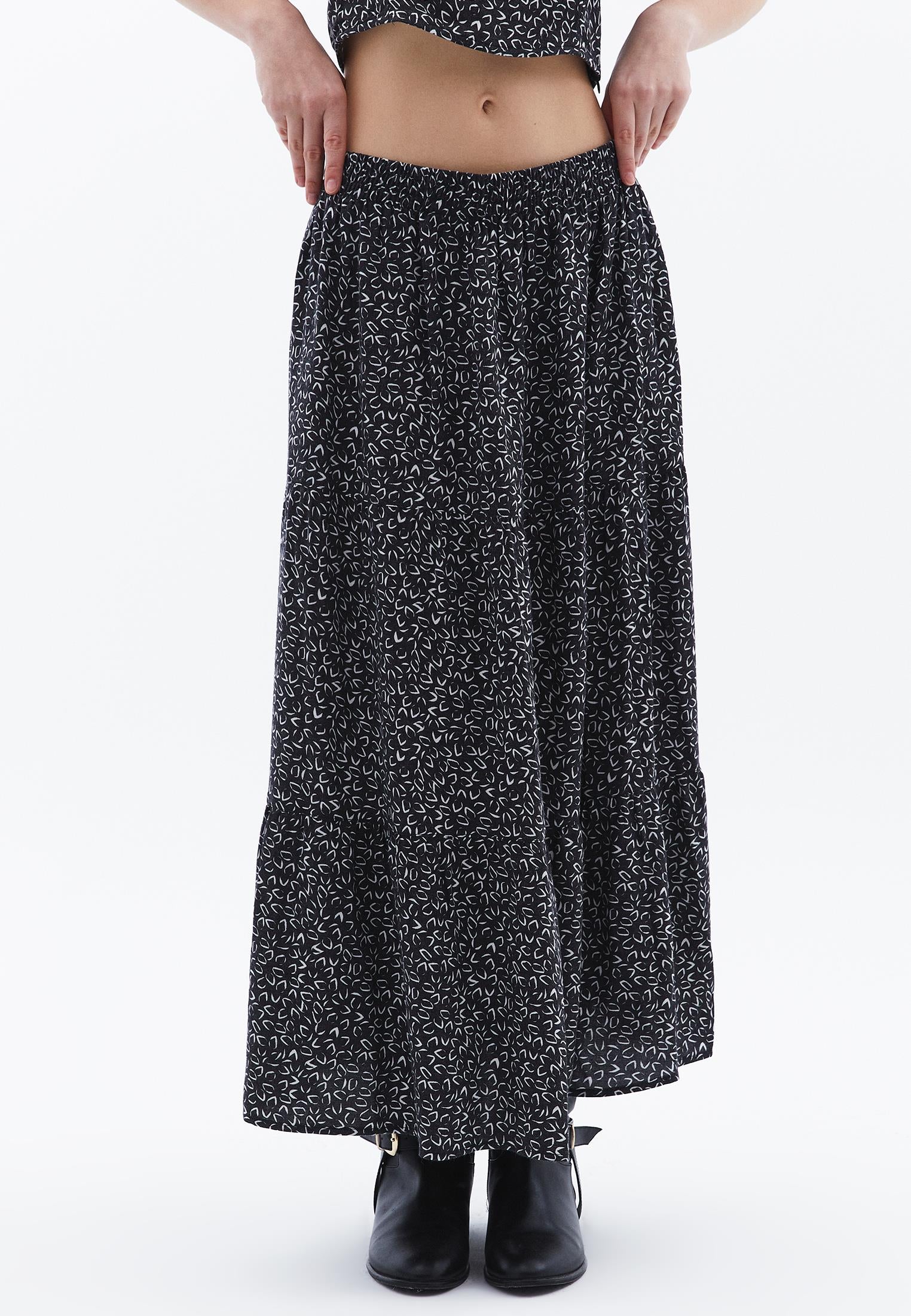 High Waist Flared Midi Skirt - GEO PRINT