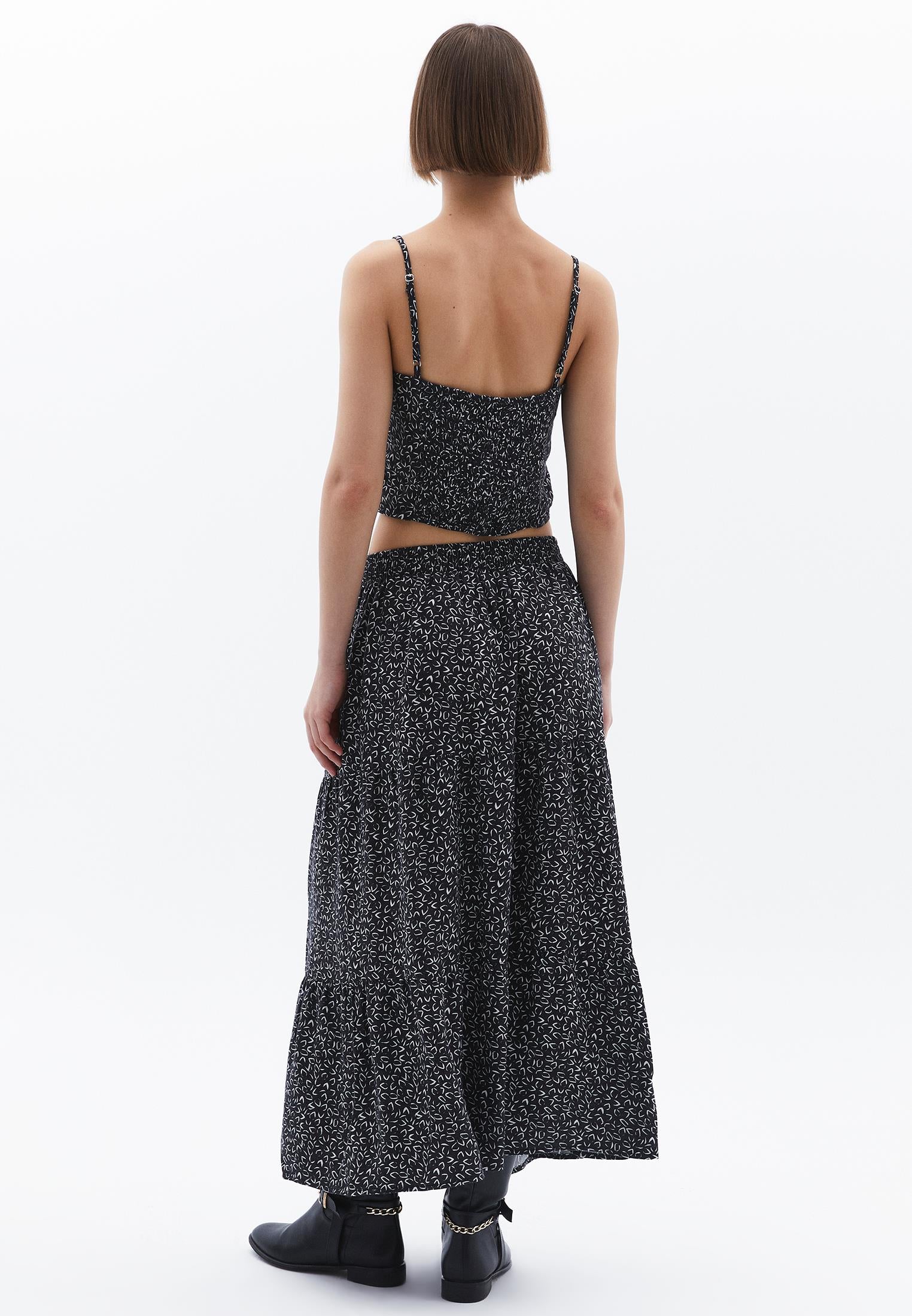 High Waist Flared Midi Skirt - GEO PRINT