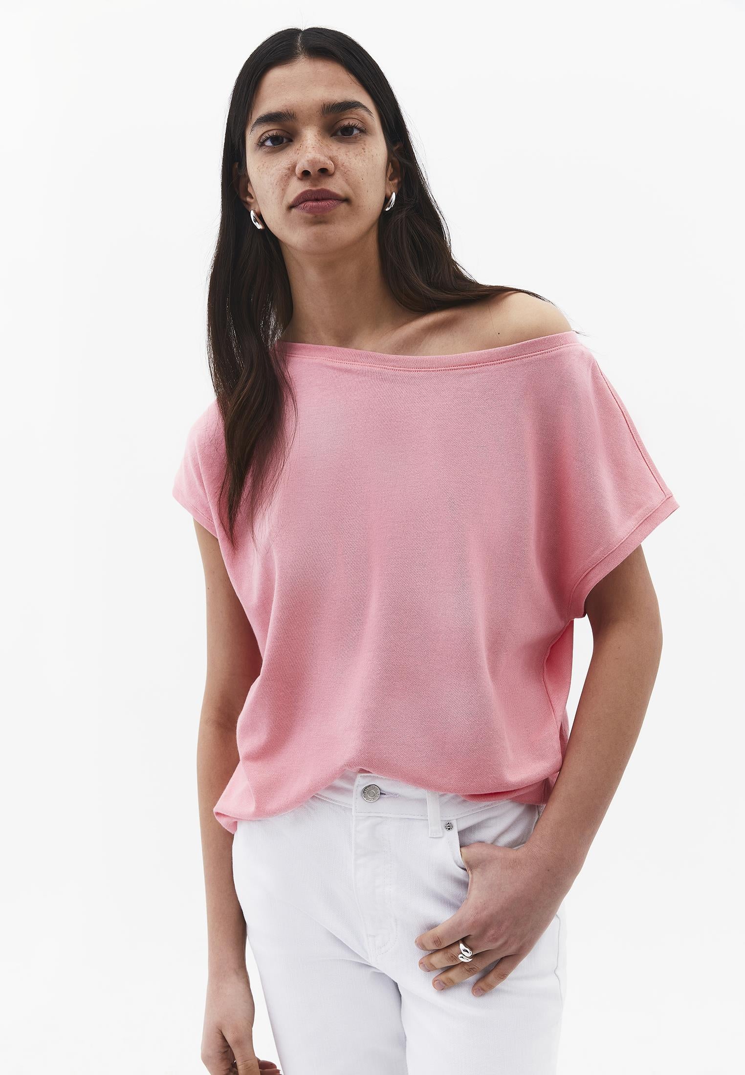 Boat Neck Sleeveless T-Shirt - GERANIUM PINK