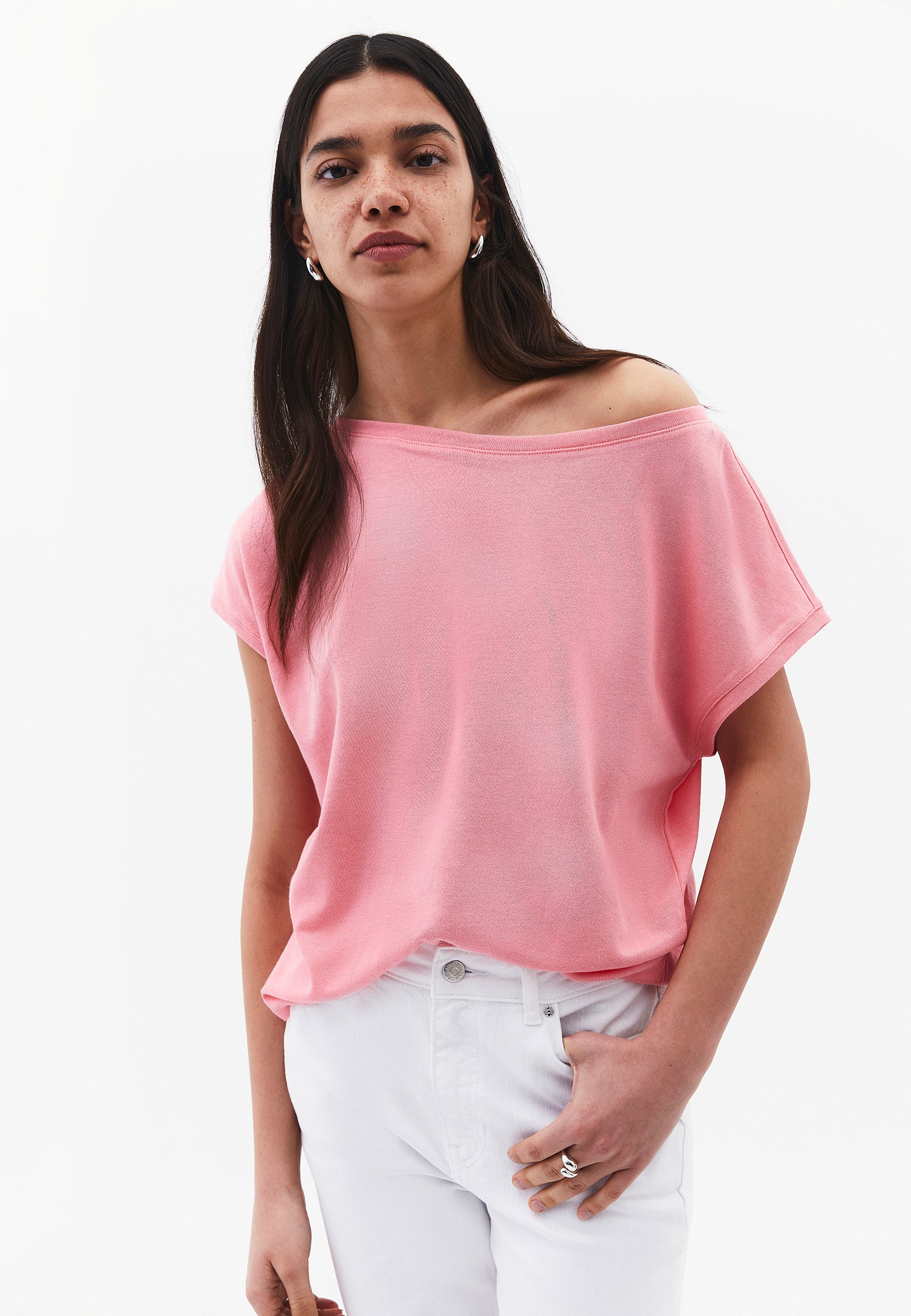Boat Neck Sleeveless T-Shirt - GERANIUM PINK