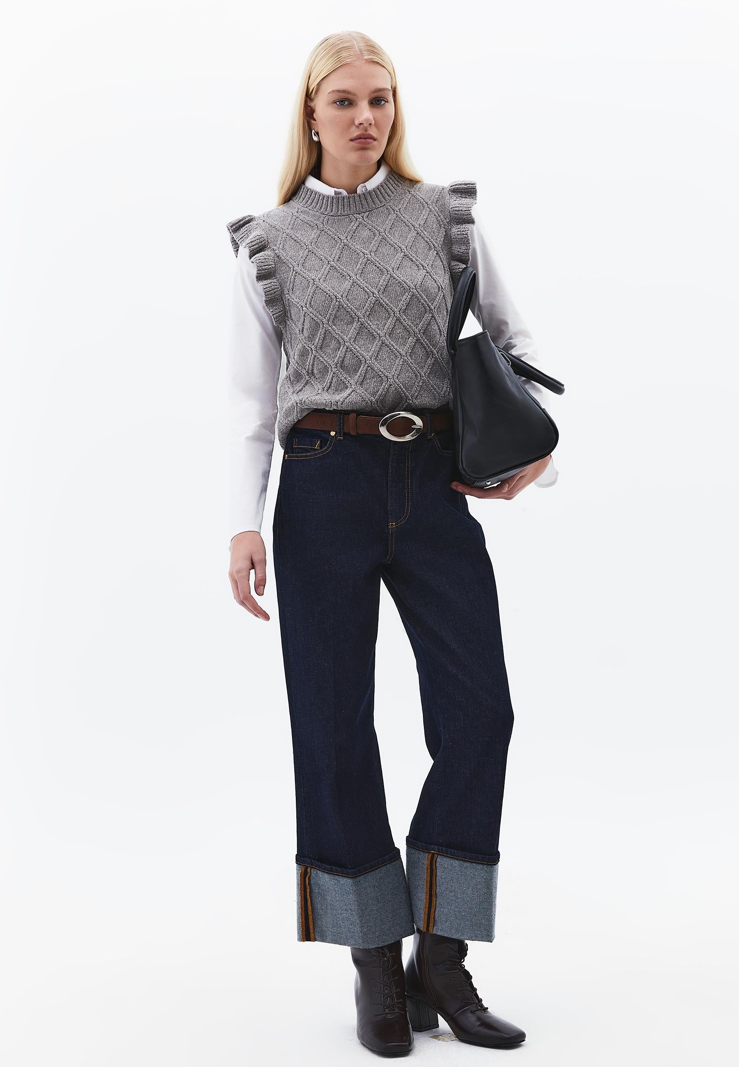 Ruffled Comfortable Vest - GHOST GRAY