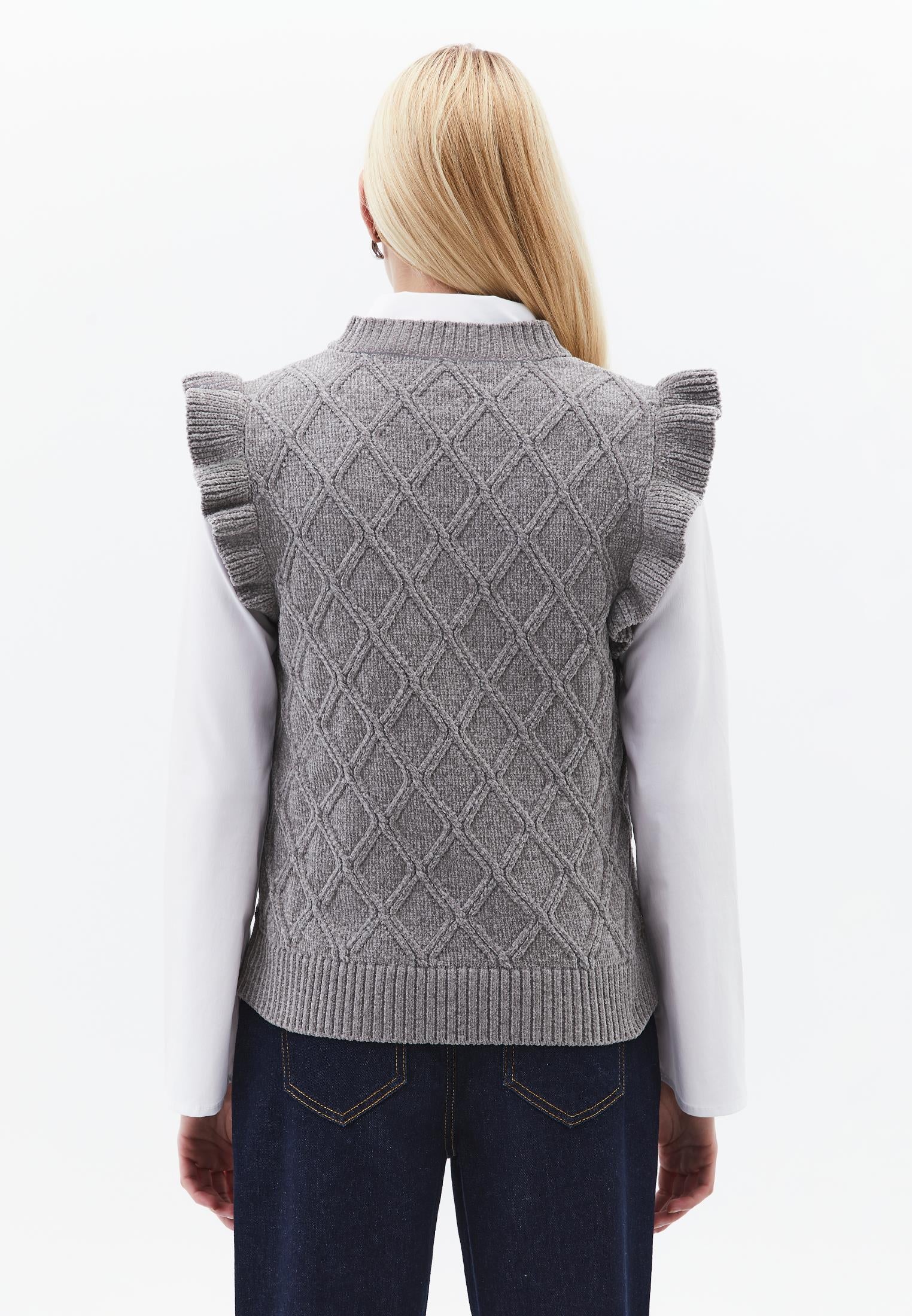 Ruffled Comfortable Vest - GHOST GRAY