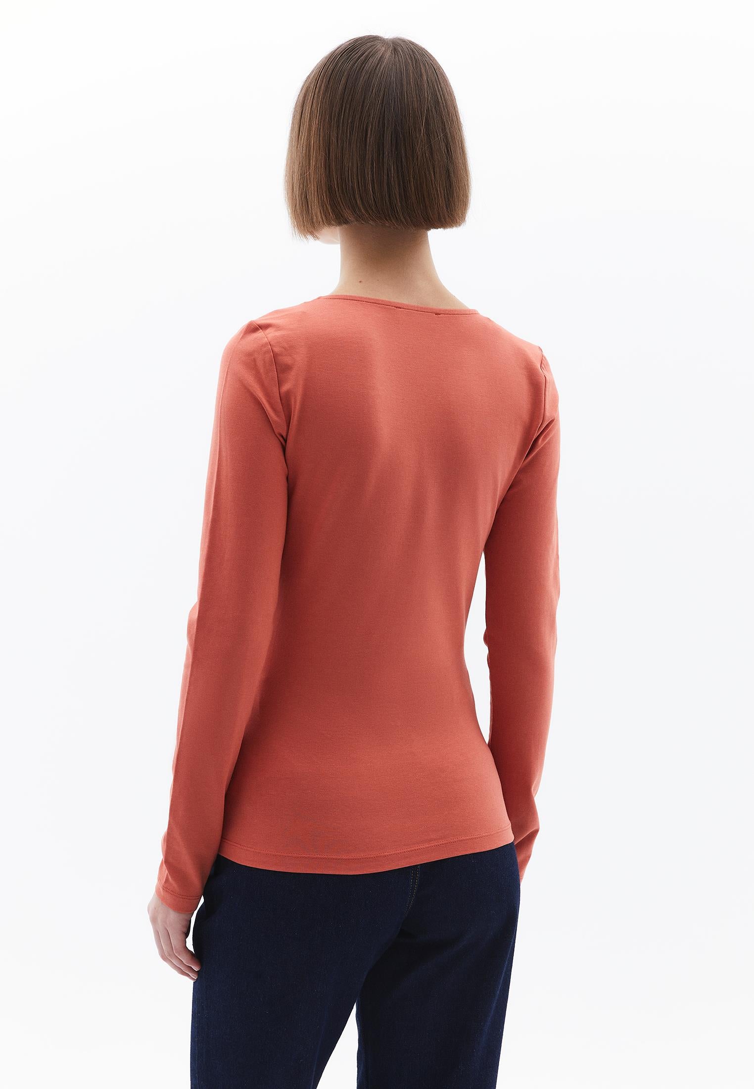 Long Sleeve V Neck Bodycon T-Shirt - GINGER SPICE