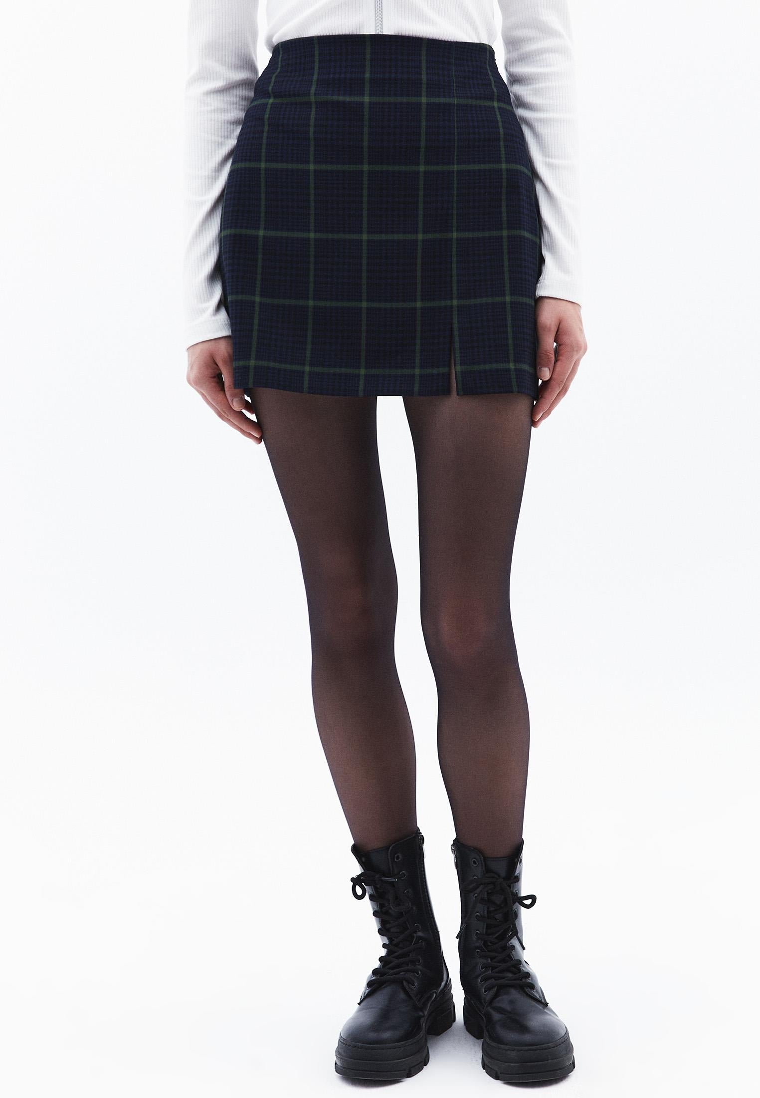 Plaid High Waist Mini Skirt - GOLDEN CYPRESS CHECK