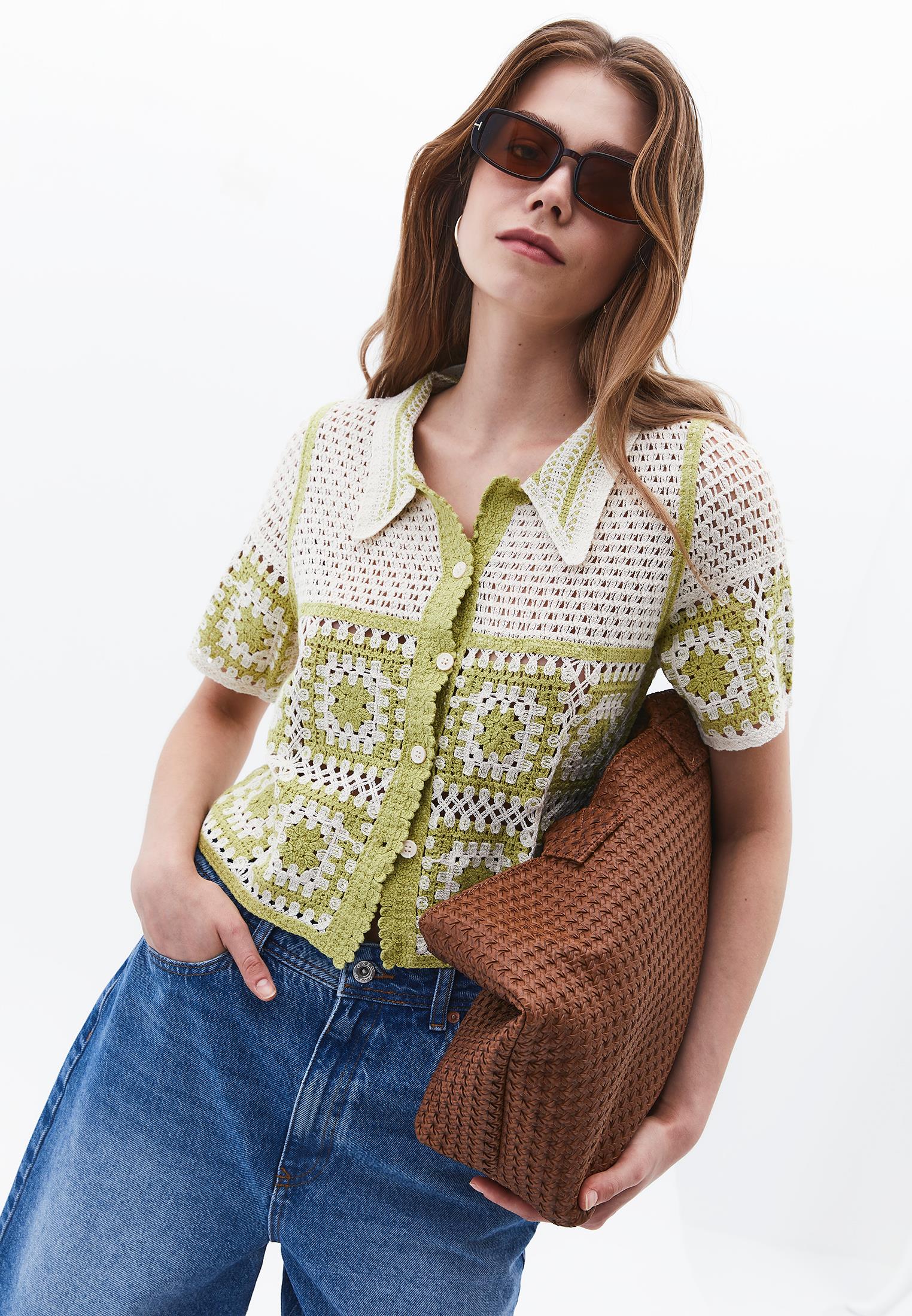 Polo Collar Shirt - ALMOND MILK/GOLDEN CYPRESS