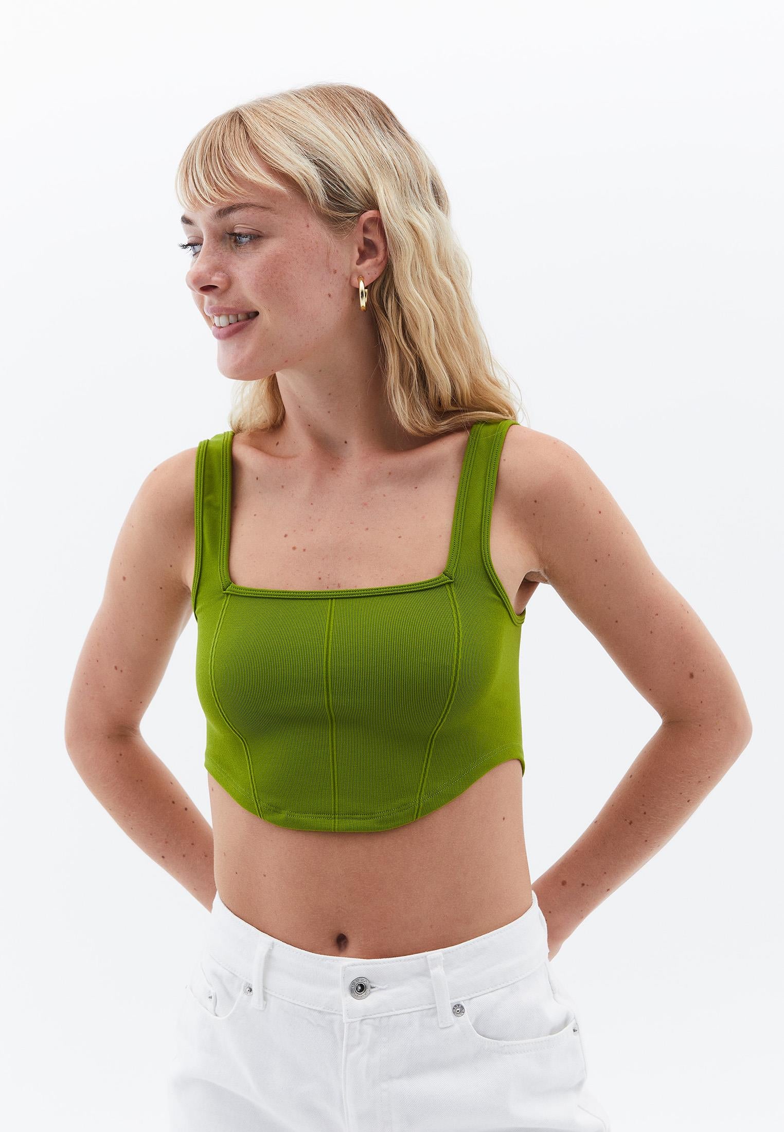 U Neck Bodycon Cropped Tank Top - GOLDEN CYPRESS