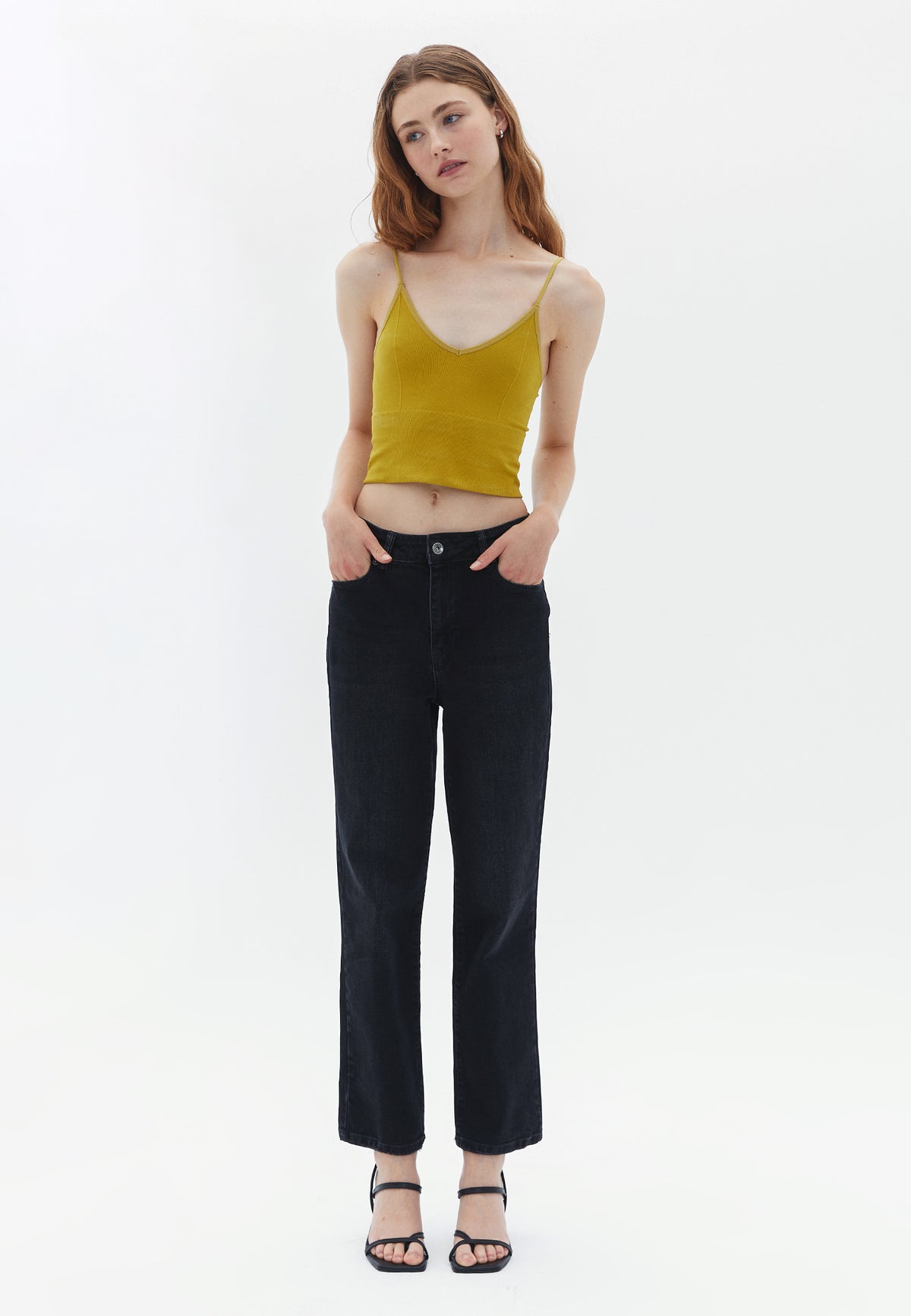 Seamless Camisole With V Neck And Straps - GOLDEN OLIVE