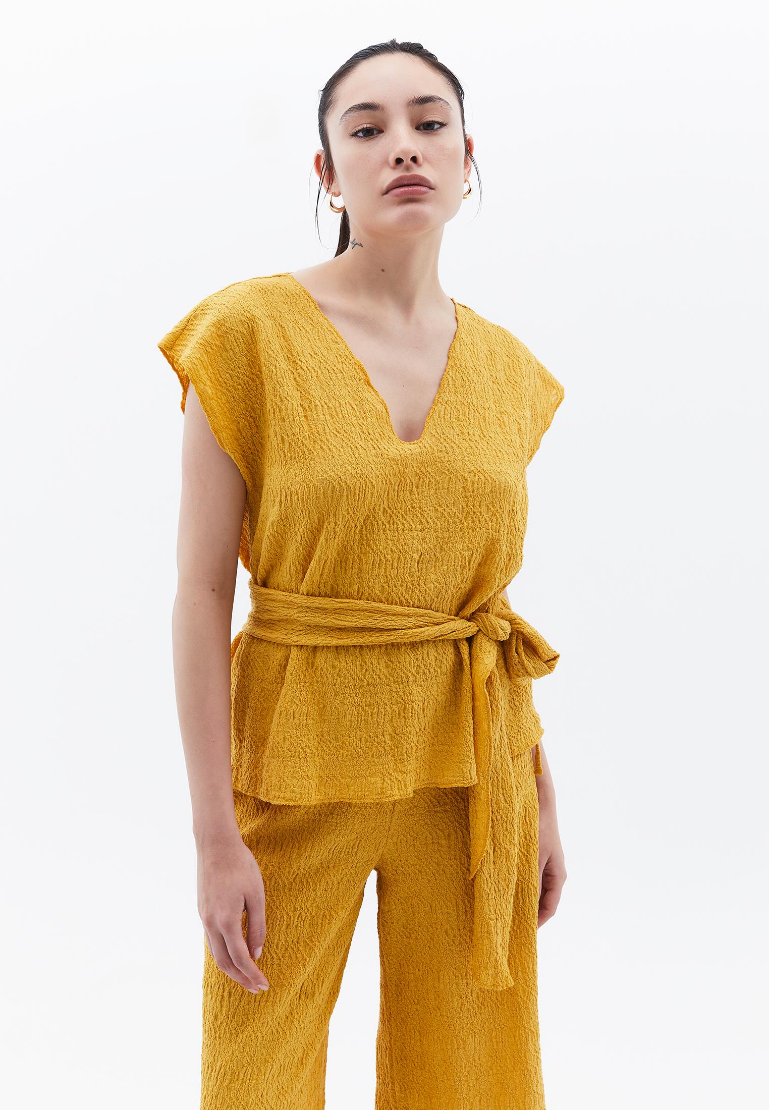 V Neck Loose Blouse - GOLDEN SPICE