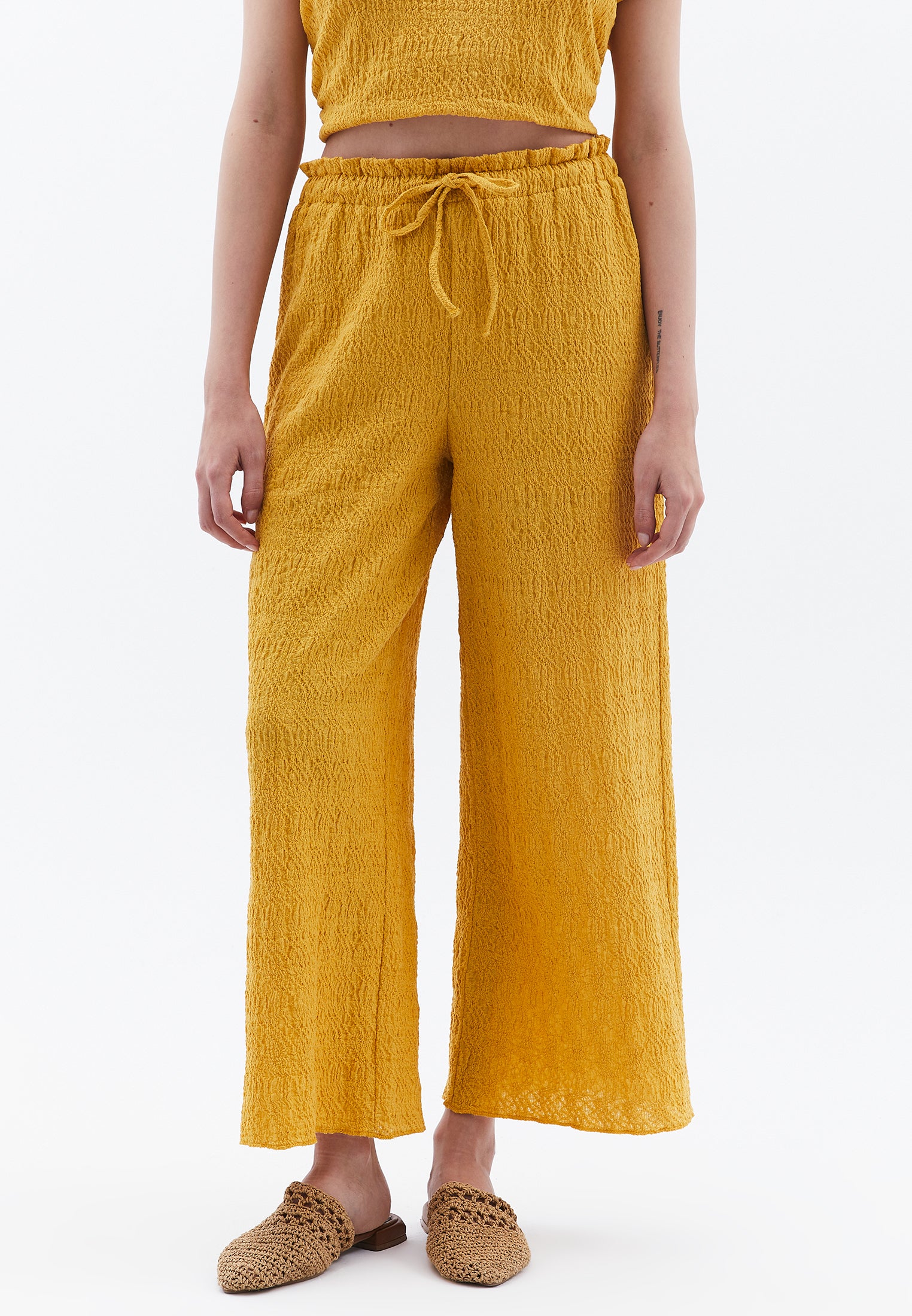 High Waist Midi Culotte Pants - GOLDEN SPICE