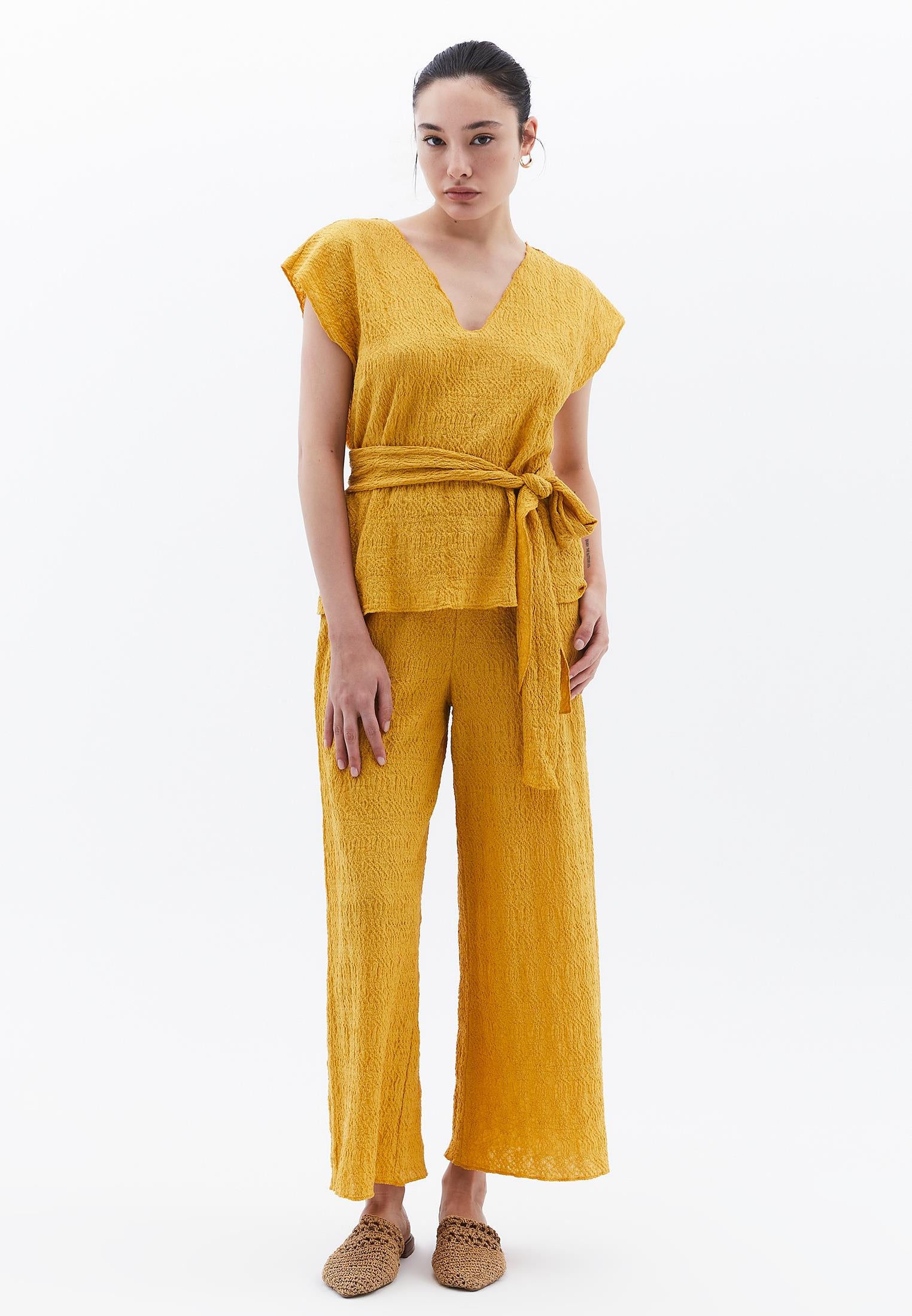 V Neck Loose Blouse - GOLDEN SPICE