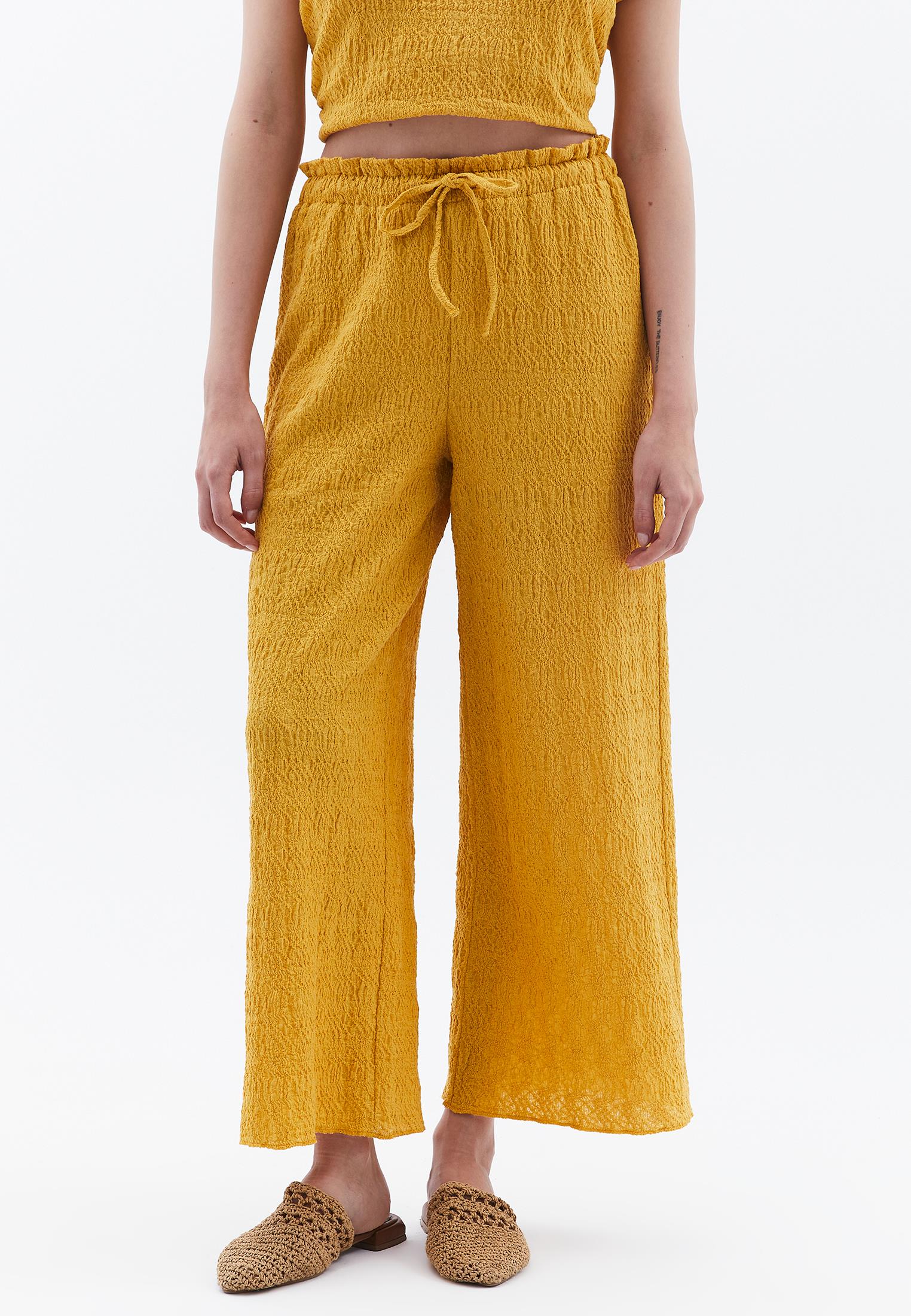 High Waist Midi Culotte Pants - GOLDEN SPICE