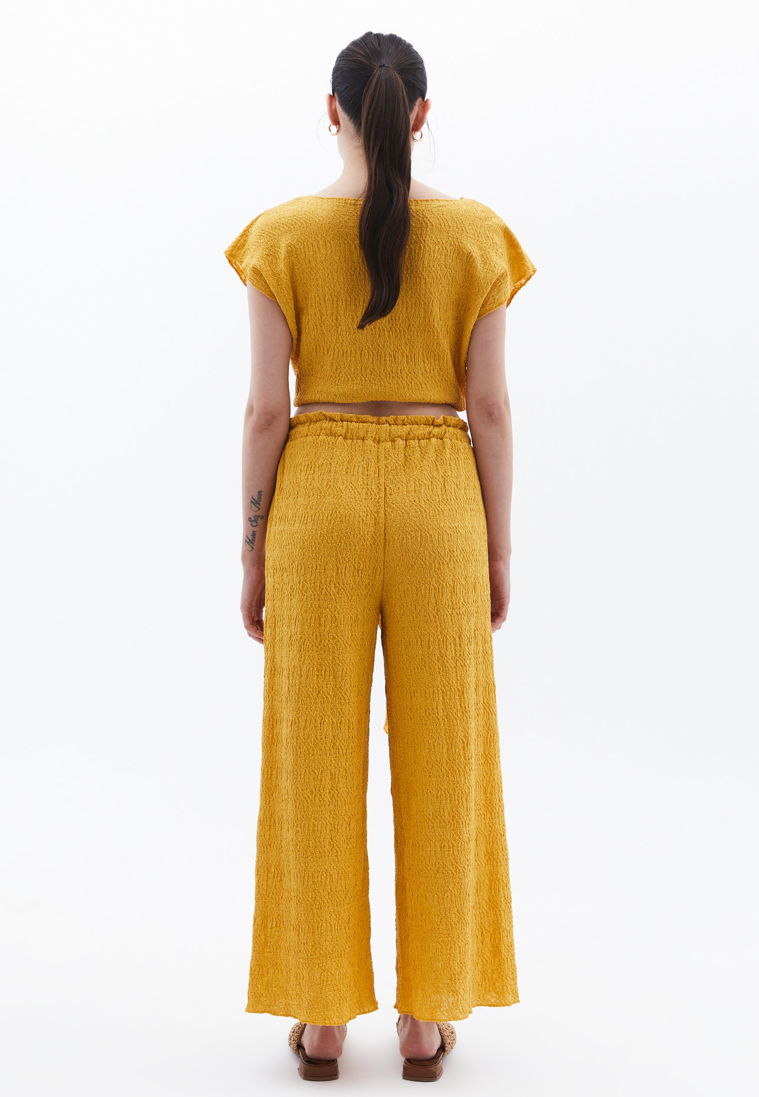 High Waist Midi Culotte Pants - GOLDEN SPICE