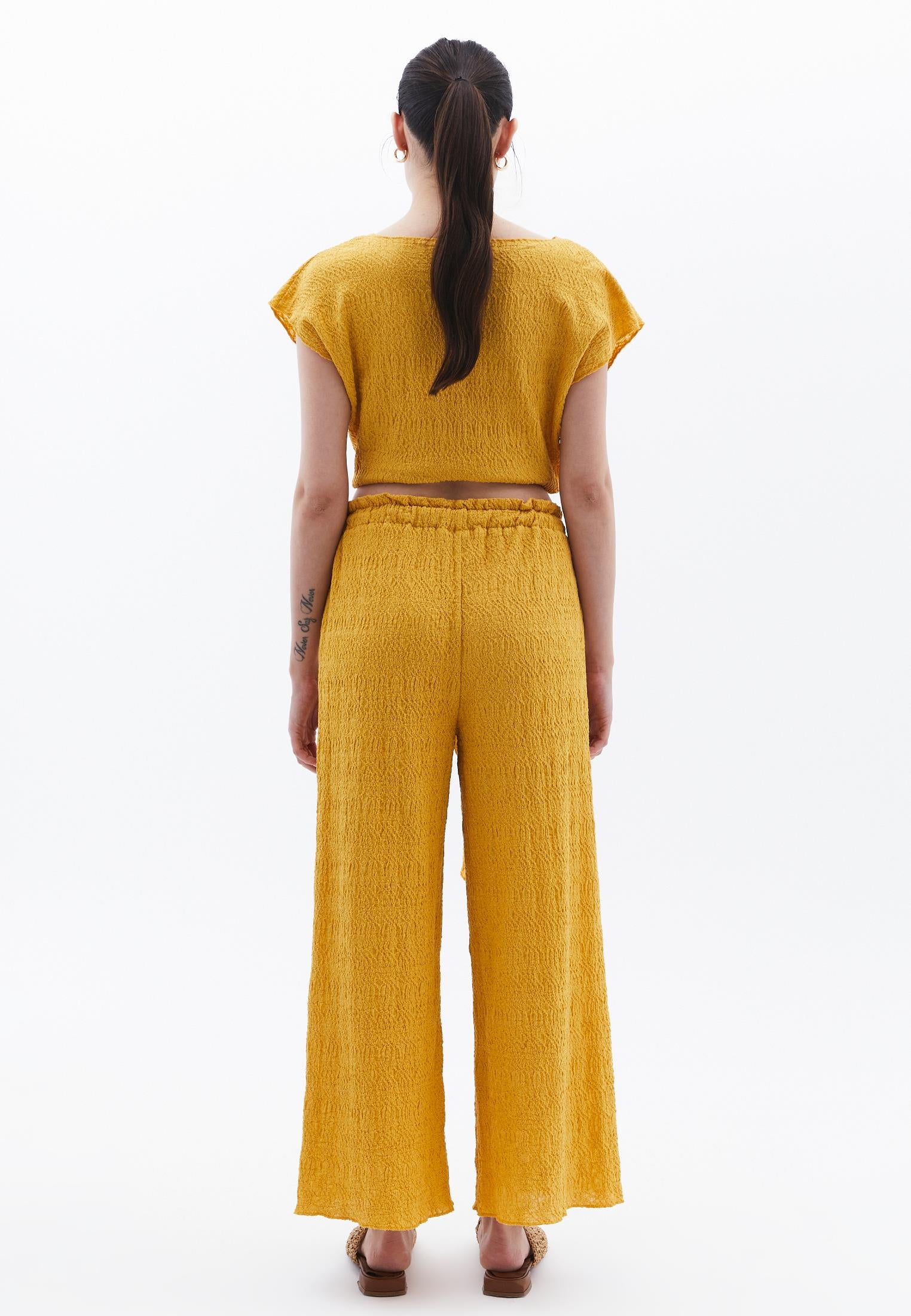 High Waist Midi Culotte Pants - GOLDEN SPICE