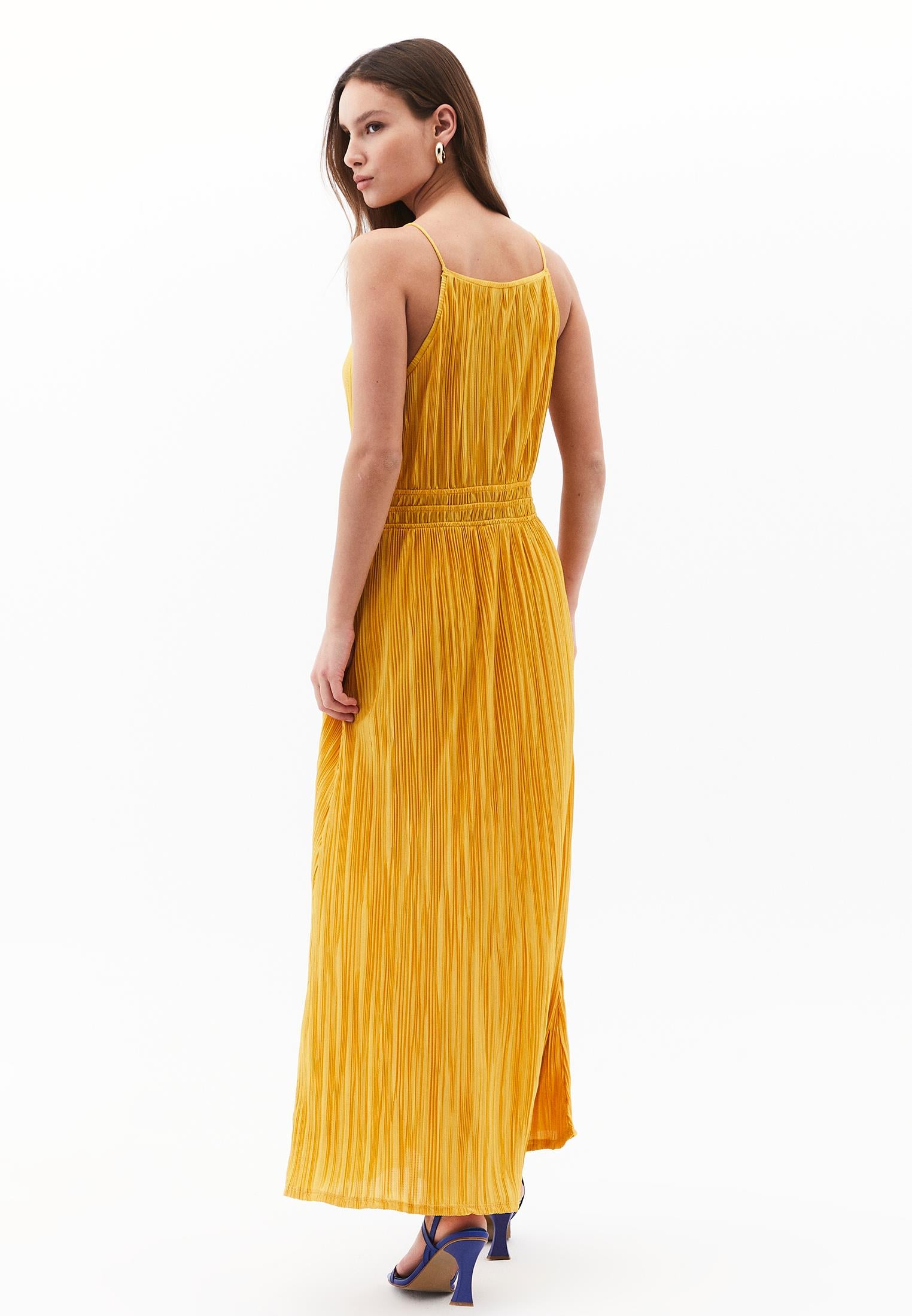Halter Neck Long A-Line Dress - GOLDEN SPICE