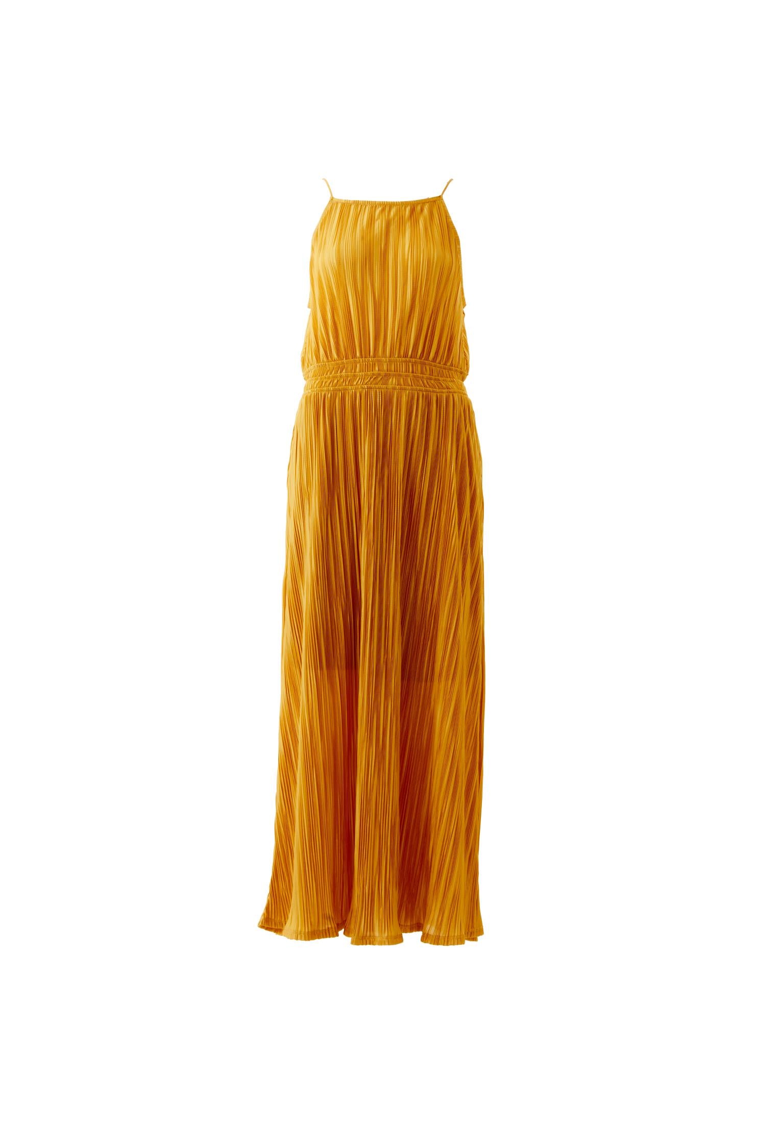 Halter Neck Long A-Line Dress - GOLDEN SPICE