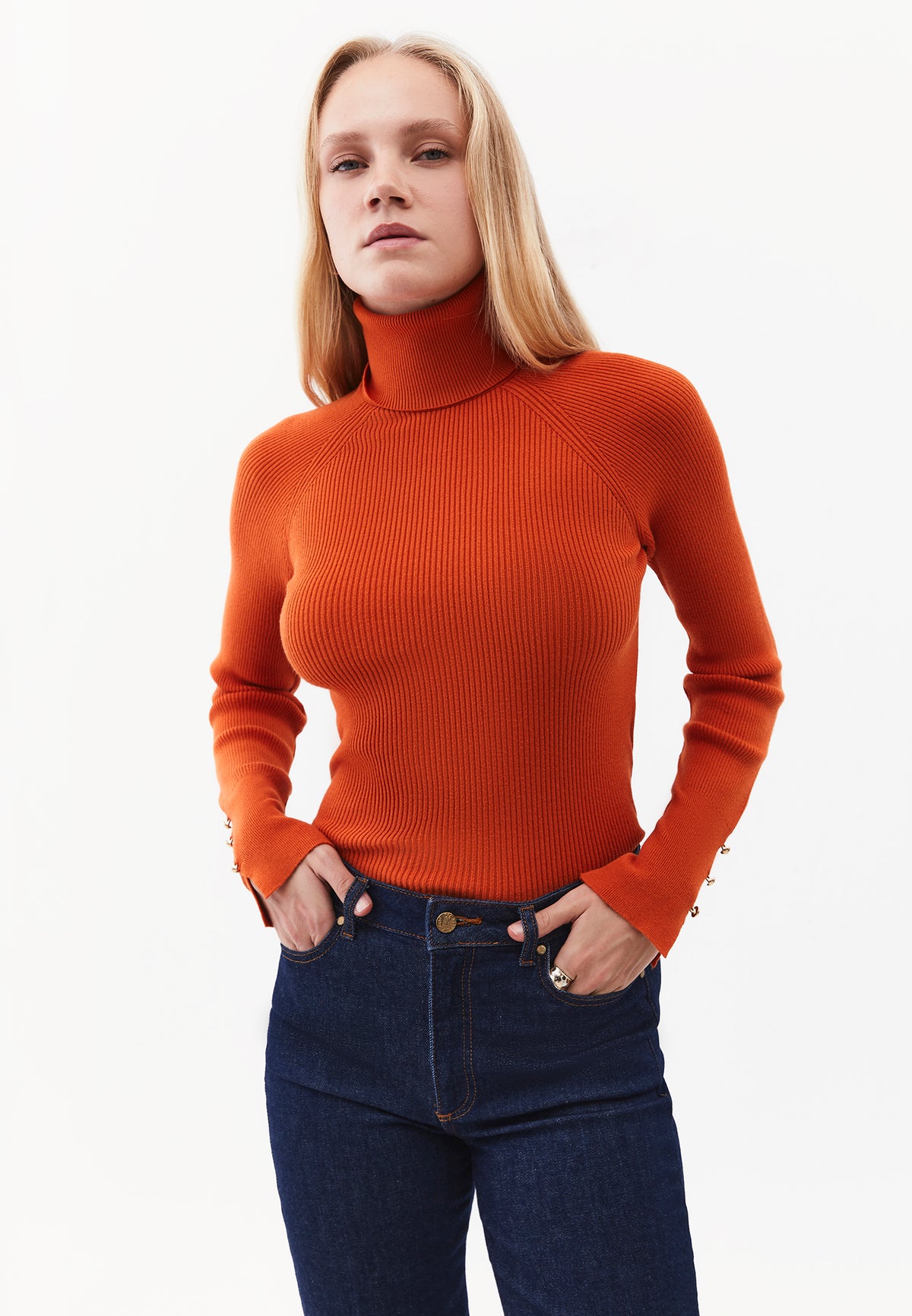 Turtleneck Raglan Sleeve Knitwear - GOLD FLAME